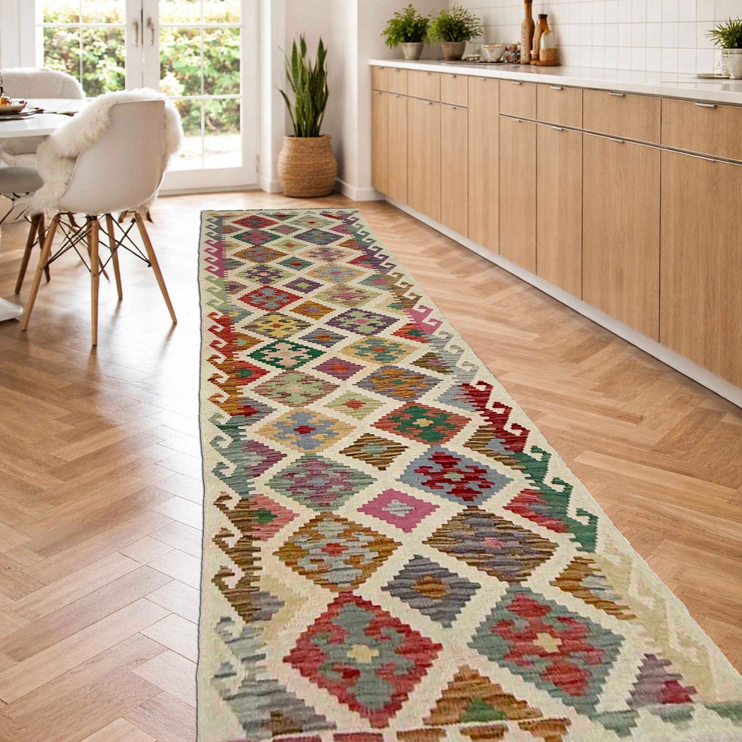Handmade Afghan Vegetable Kilim Runner 2' 6" x 9' 6" ft / 77 x 290 cm - No. R38720