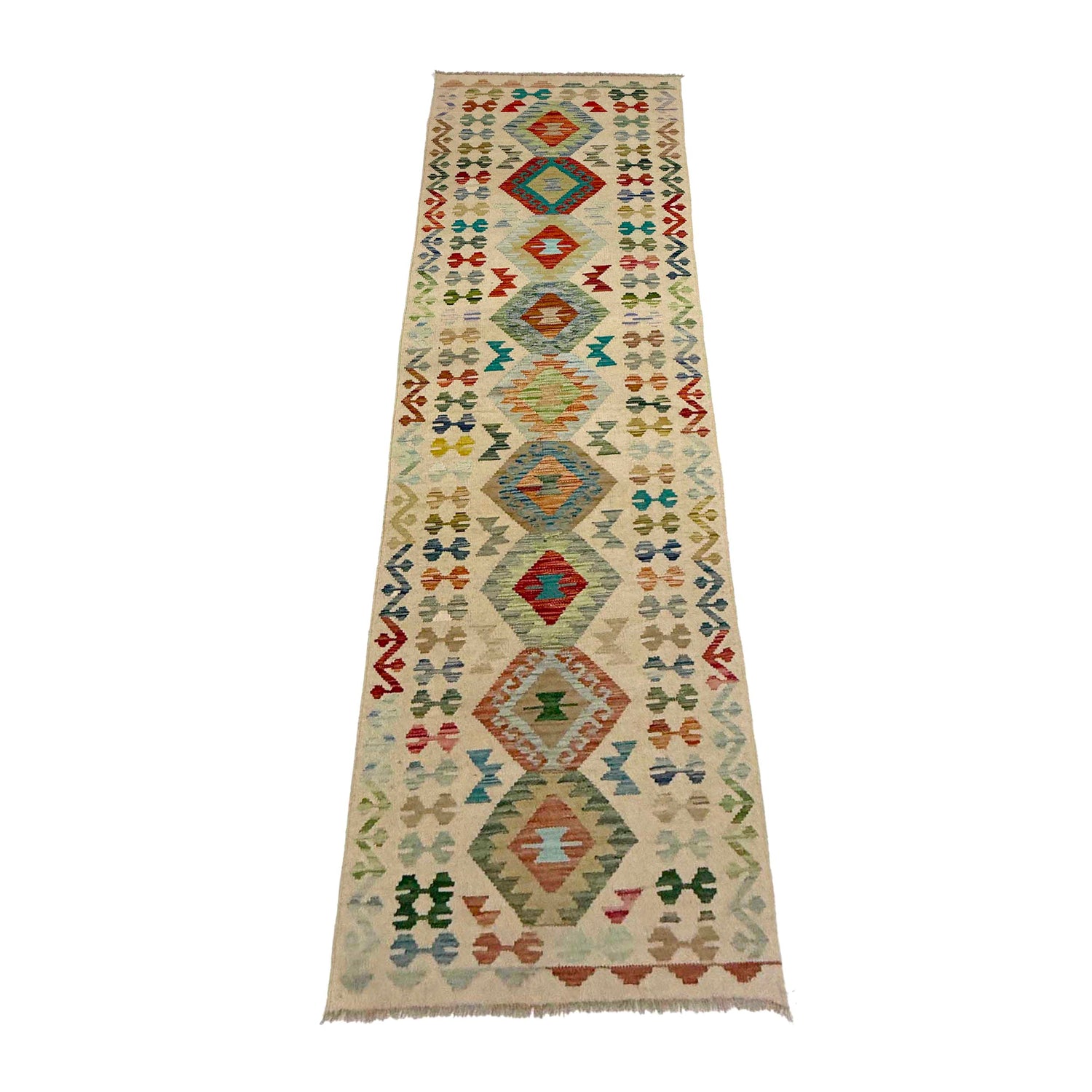 Multi Color ful Flat-Weave Wool Kilim Runner 2' 7" x 9' 11" ft / 78 x 301 cm - No. R38721