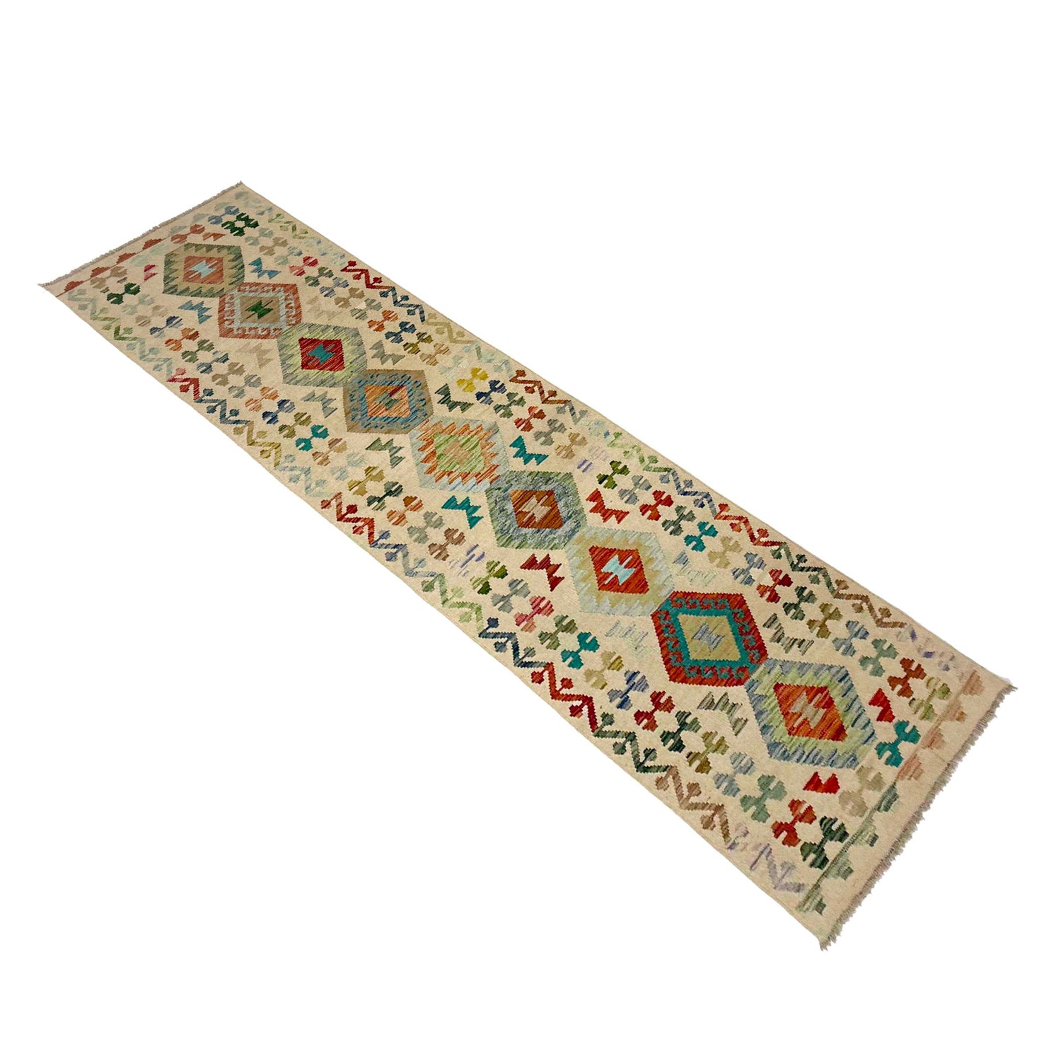 Multi Color ful Flat-Weave Wool Kilim Runner 2' 7" x 9' 11" ft / 78 x 301 cm - No. R38721