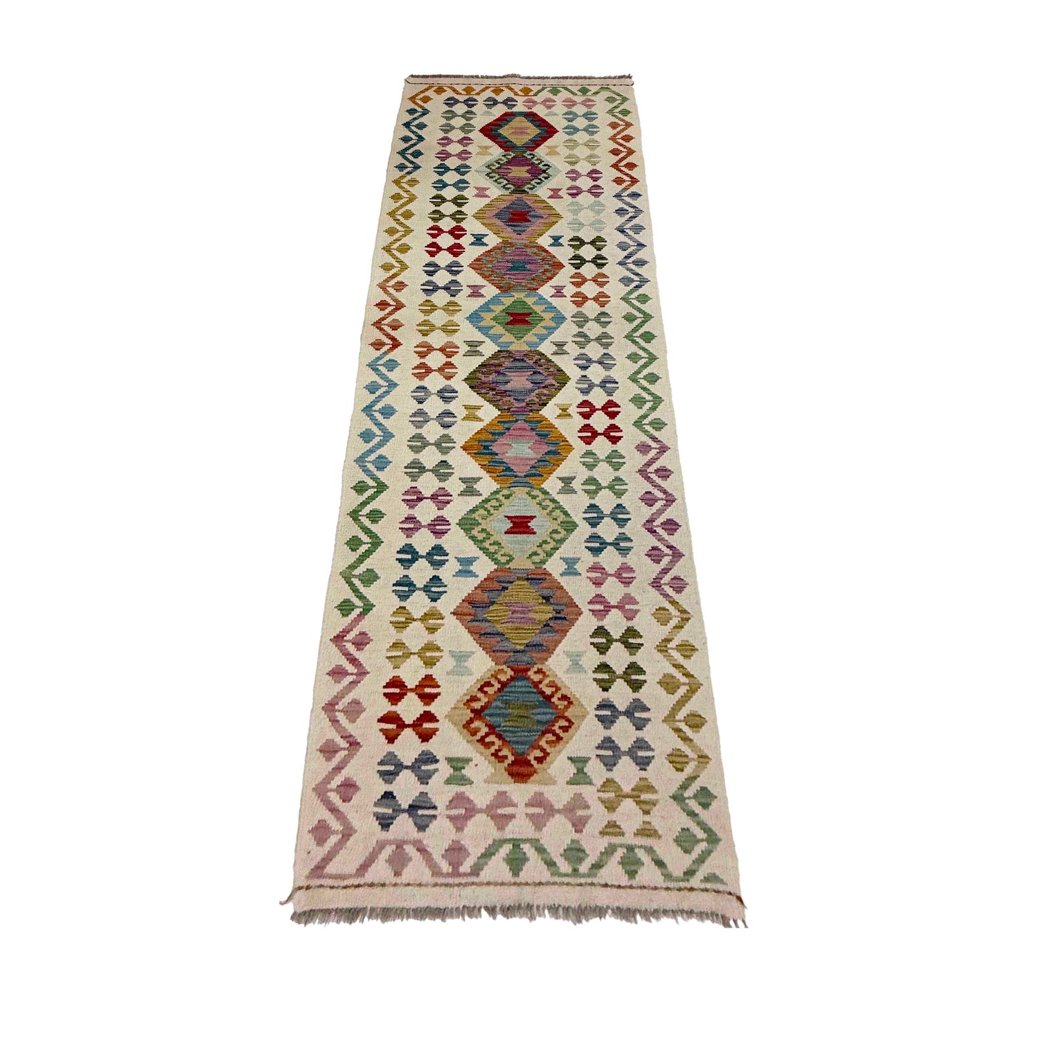 Hand Knotted Afghan Style Kilim Runner 2' 8" x 9' 4" ft / 81 x 285 cm - No. R38724