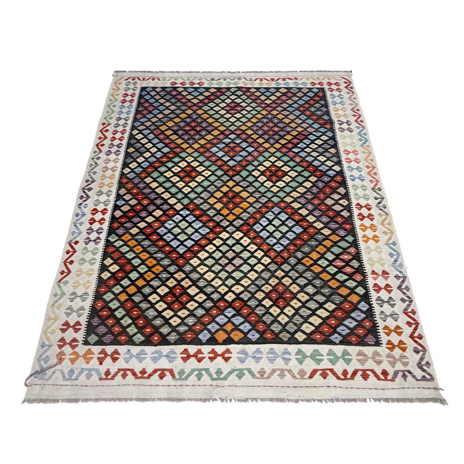 Hand Made Afghan Kilim 6' 4" x 9' 7" ft / 194 x 292 cm - No. R38725