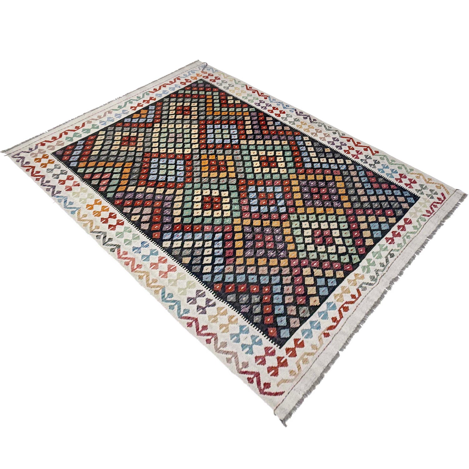 Hand Made Afghan Kilim 6' 4" x 9' 7" ft / 194 x 292 cm - No. R38725