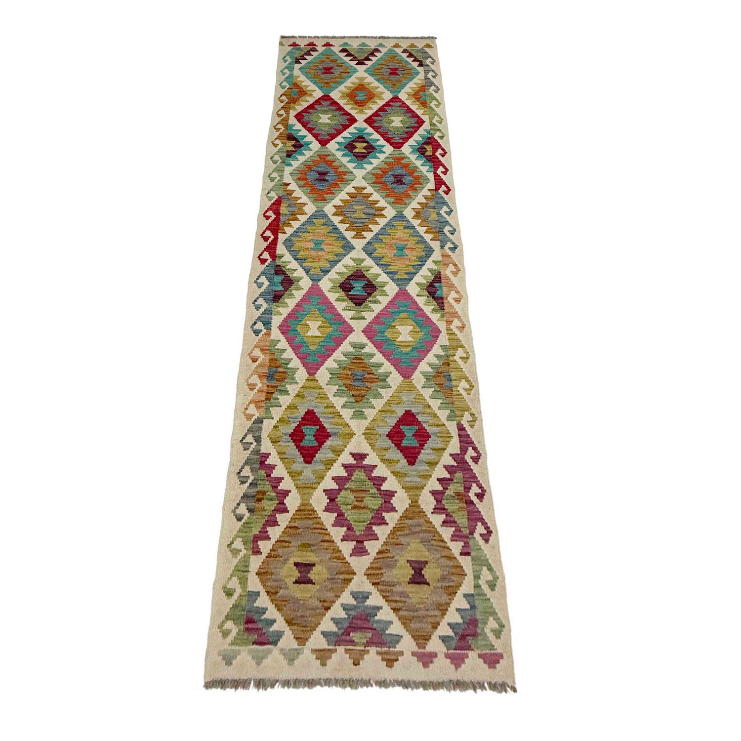 Hand Woven Wool Kelim Runner 2' 6" x 10' 1" ft / 76 x 308 cm - No. R38727
