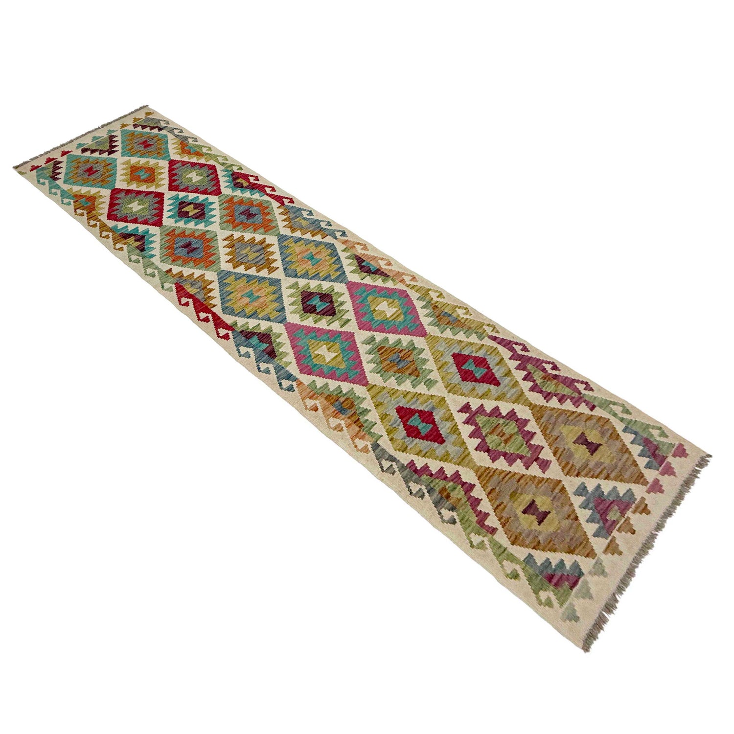 Hand Woven Wool Kelim Runner 2' 6" x 10' 1" ft / 76 x 308 cm - No. R38727