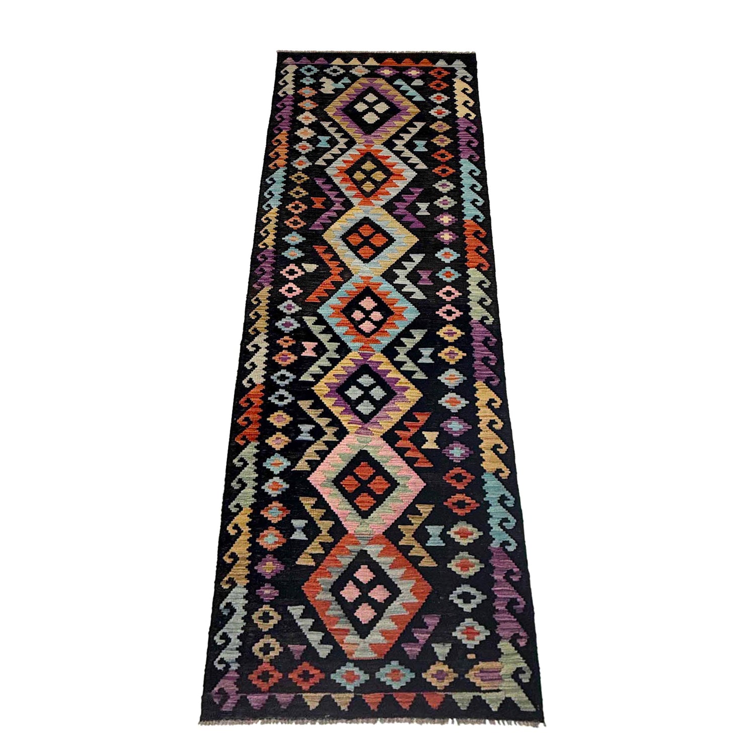 Hand Made Afghan Kilim Runner 2' 7" x 9' 10" ft / 80 x 300 cm - No. R38734
