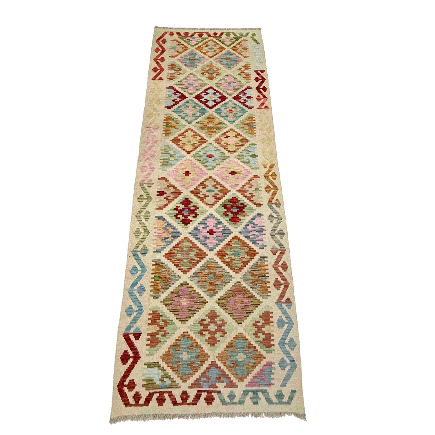 Multi Color ful Flat-Weave Wool Kilim Runner 2' 9" x 9' 6" ft / 85 x 290 cm - No. R38736