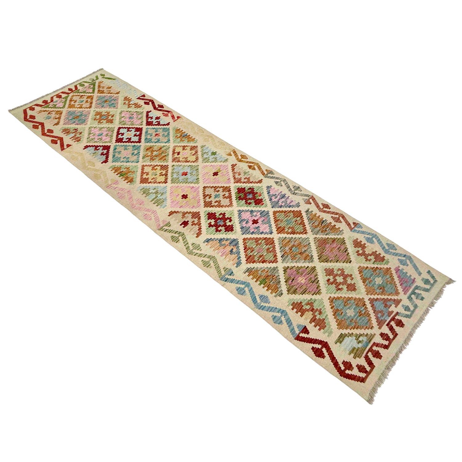 Multi Color ful Flat-Weave Wool Kilim Runner 2' 9" x 9' 6" ft / 85 x 290 cm - No. R38736