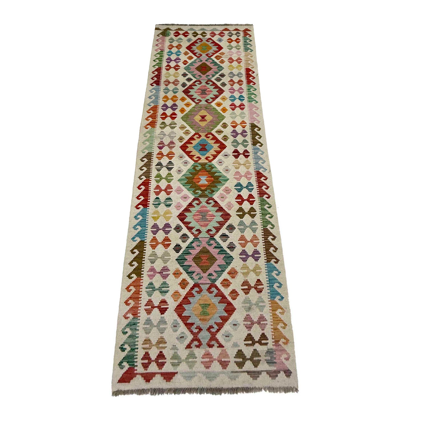 Hand Knotted Afghan Style Kilim Runner 2' 8" x 9' 8" ft / 81 x 294 cm - No. R38739