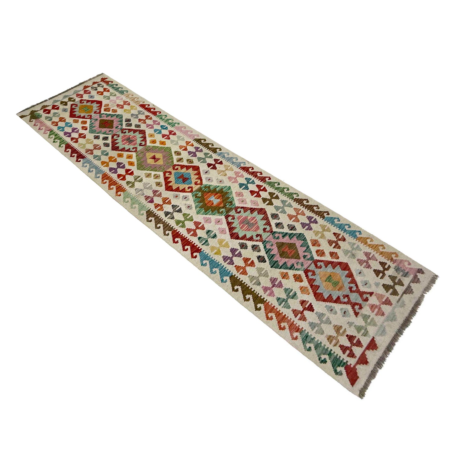 Hand Knotted Afghan Style Kilim Runner 2' 8" x 9' 8" ft / 81 x 294 cm - No. R38739