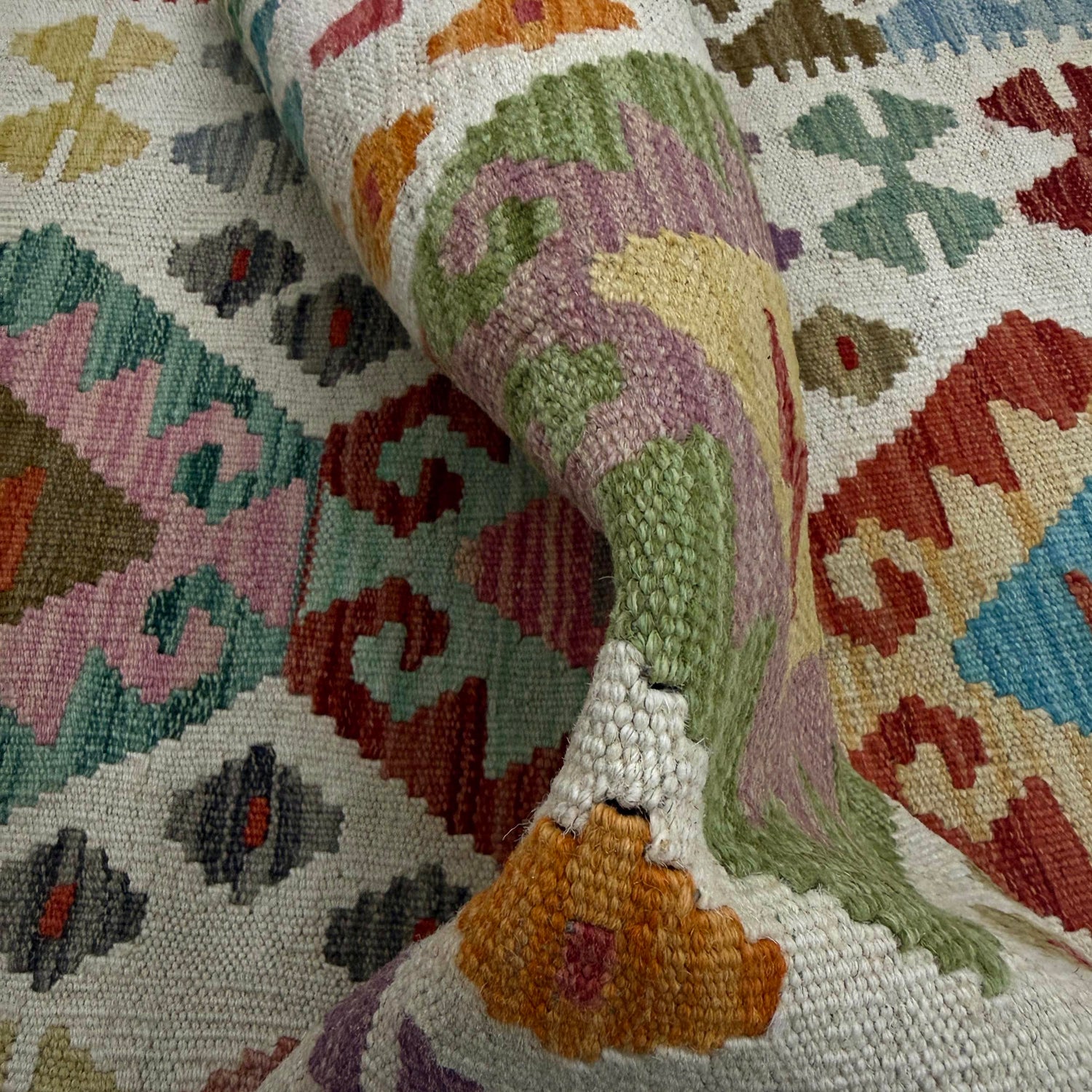 Hand Knotted Afghan Style Kilim Runner 2' 8" x 9' 8" ft / 81 x 294 cm - No. R38739
