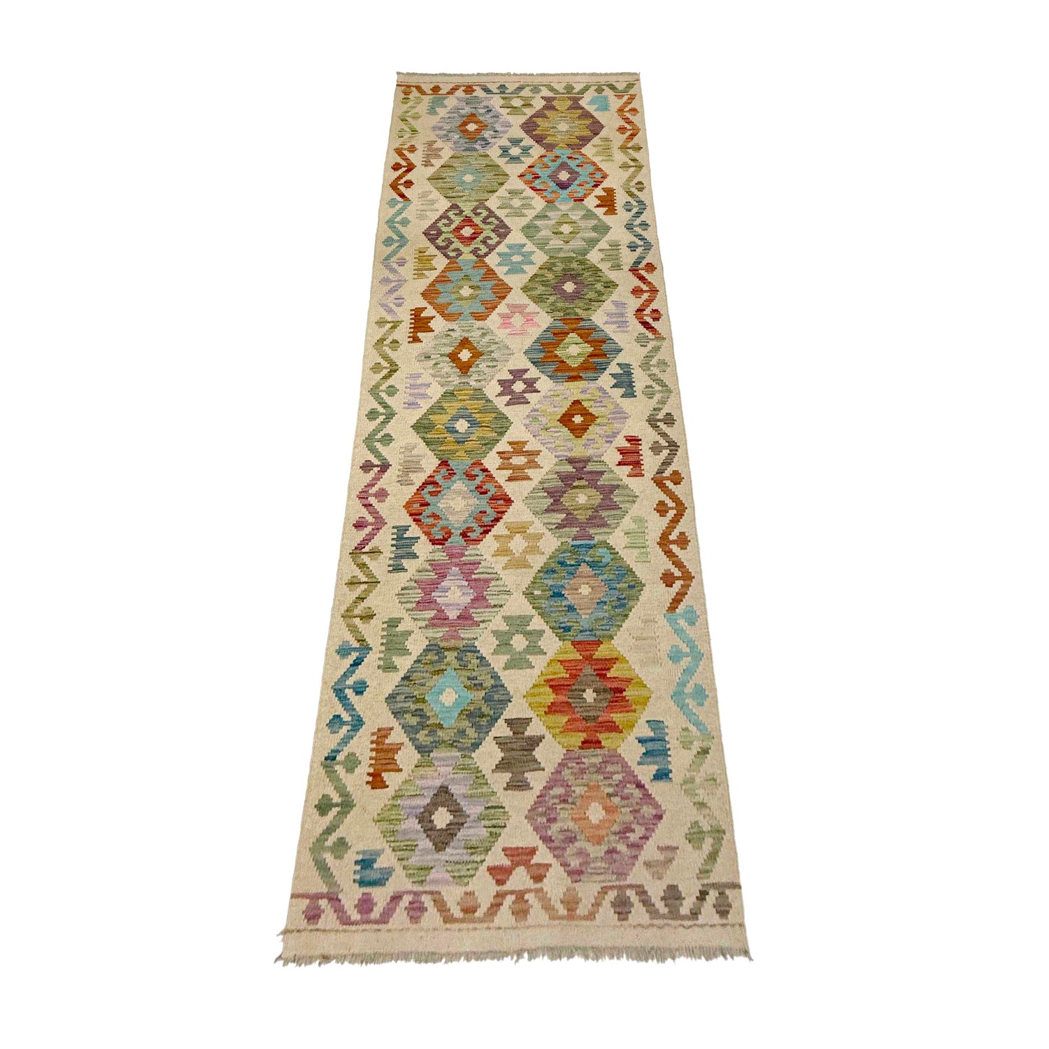 Hand Woven Wool Kelim Runner 2' 7" x 9' 5" ft / 79 x 288 cm - No. R38740