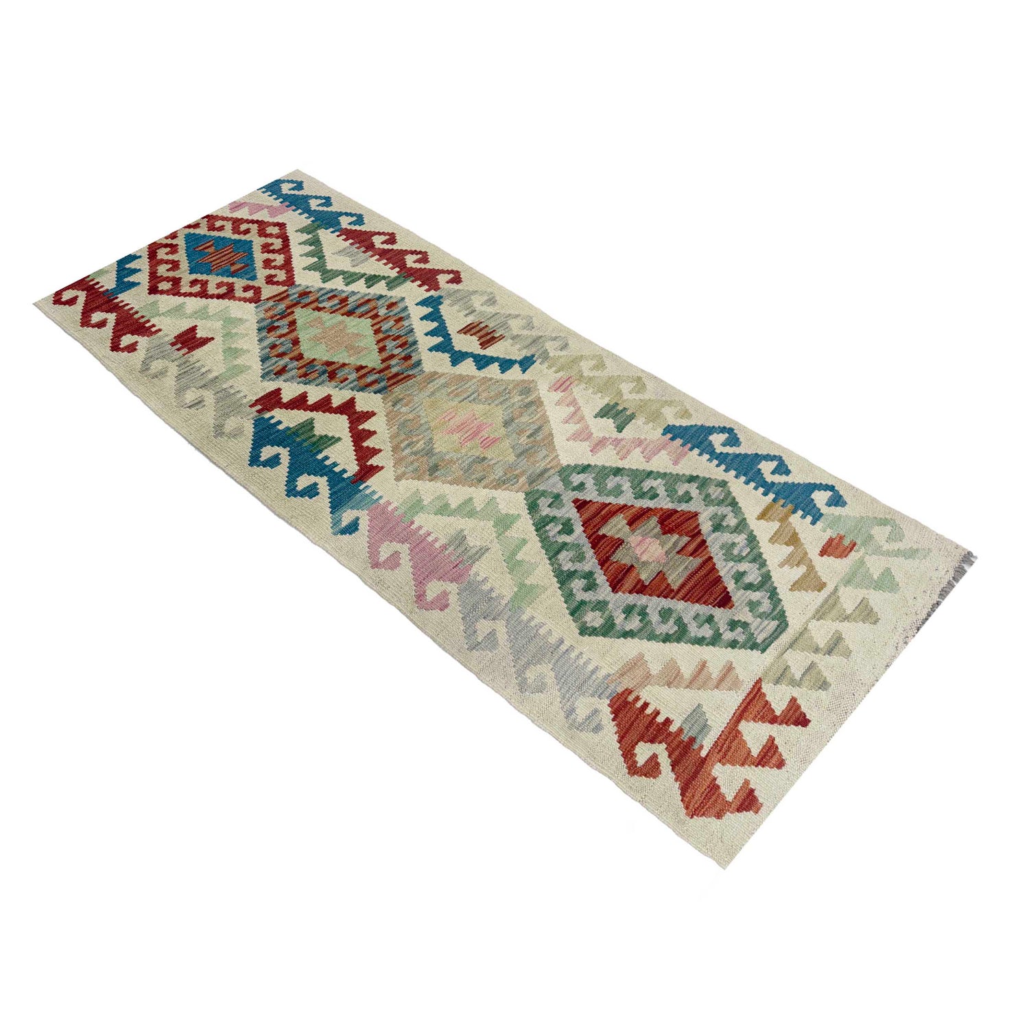 Multi Color ful Flat-Weave Wool Kilim Runner 2' 0" x 5' 8" ft / 61 x 172 cm - No. R38741