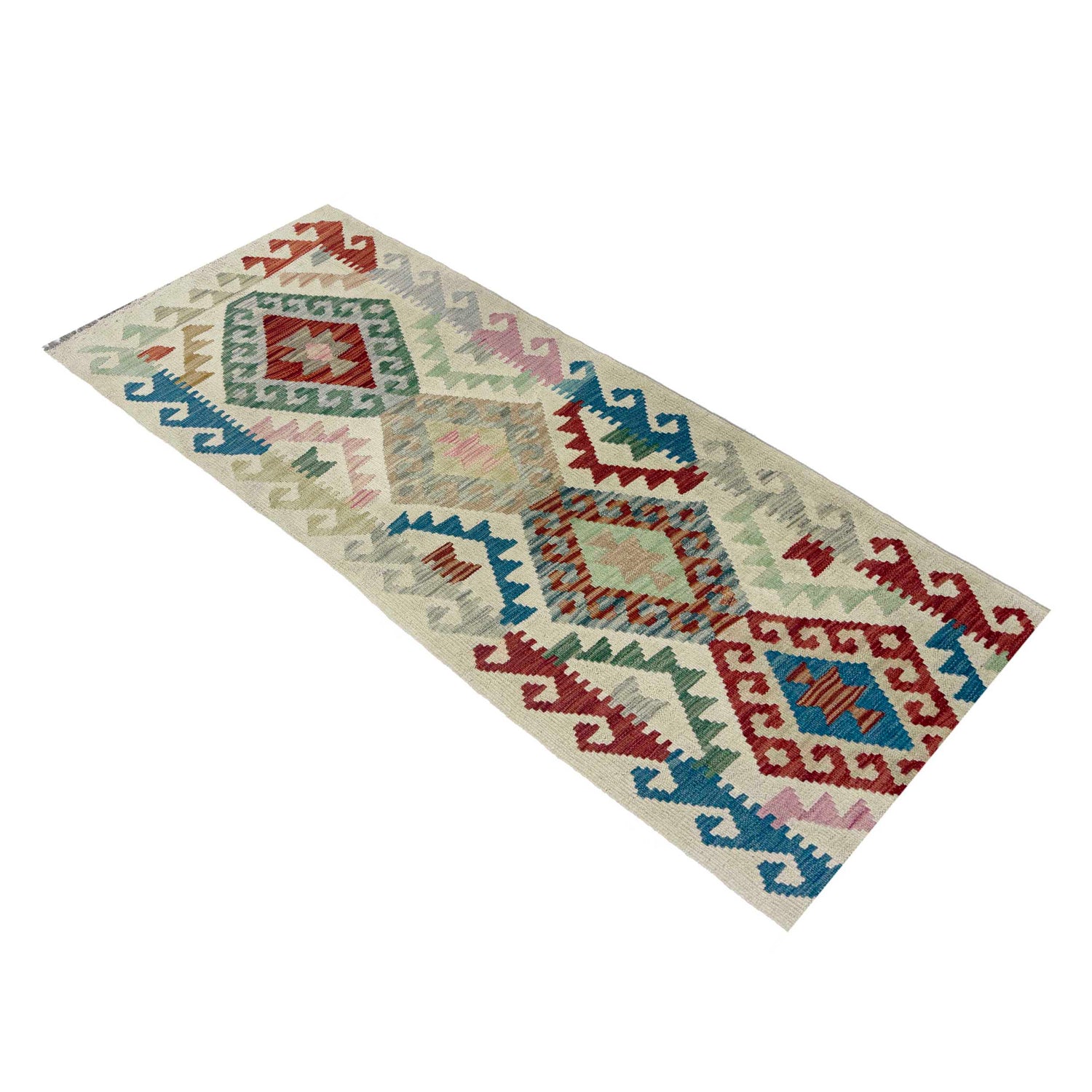 Multi Color ful Flat-Weave Wool Kilim Runner 2' 0" x 5' 8" ft / 61 x 172 cm - No. R38741
