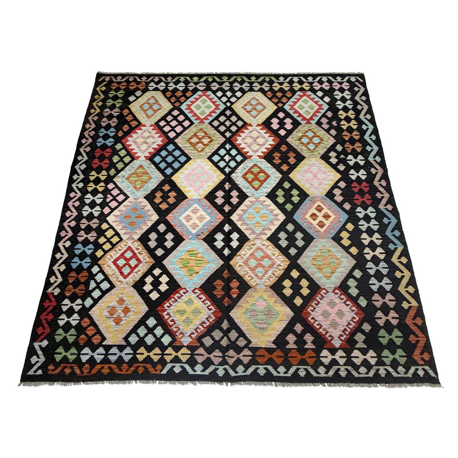 Hand Knotted Afghan Style Kilim 6' 9" x 9' 5" ft / 205 x 288 cm - No. R38744