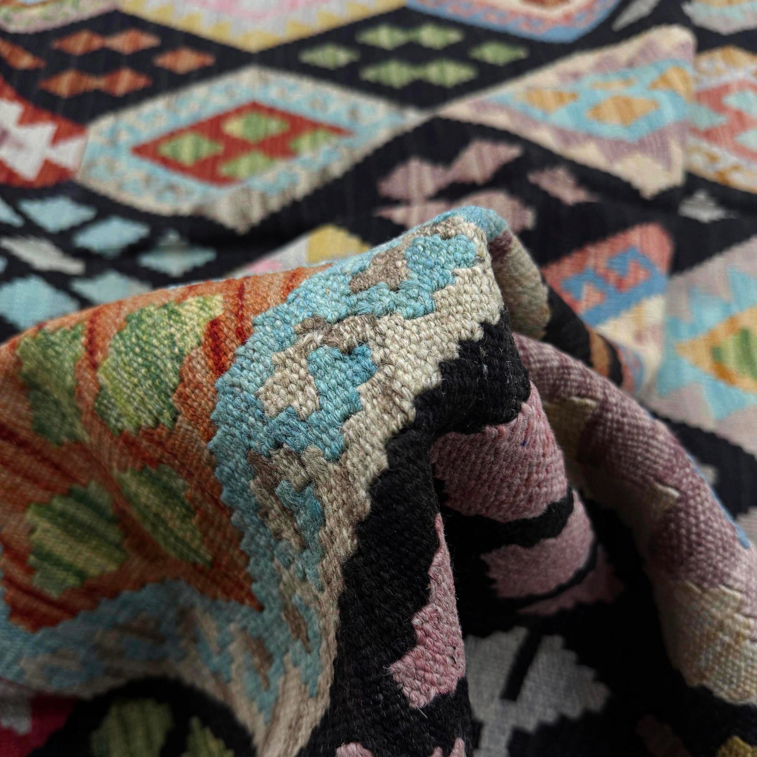 Hand Knotted Afghan Style Kilim 6' 9" x 9' 5" ft / 205 x 288 cm - No. R38744