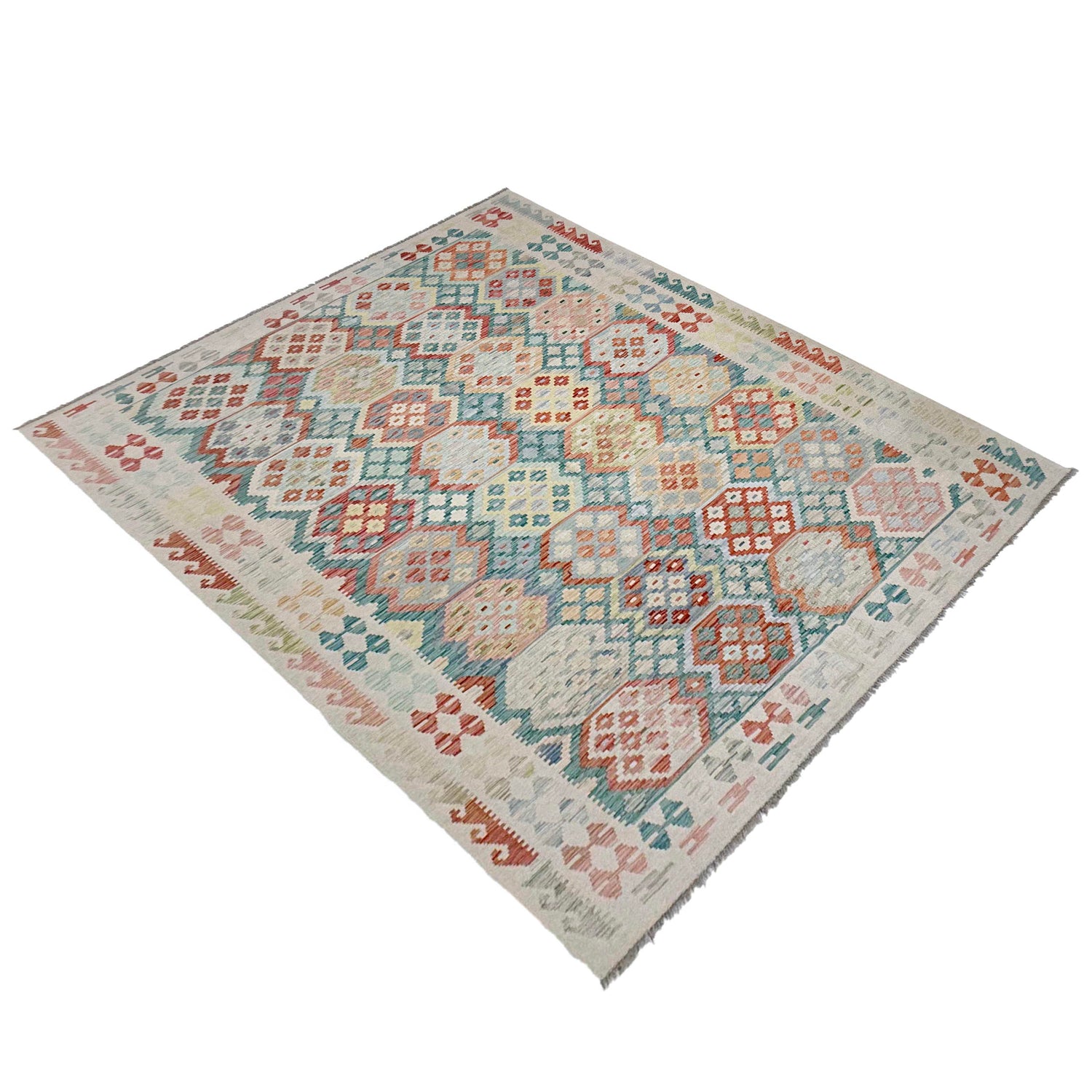Hand Woven Wool Kelim 7' 0" x 9' 9" ft / 214 x 297 cm - No. R38746
