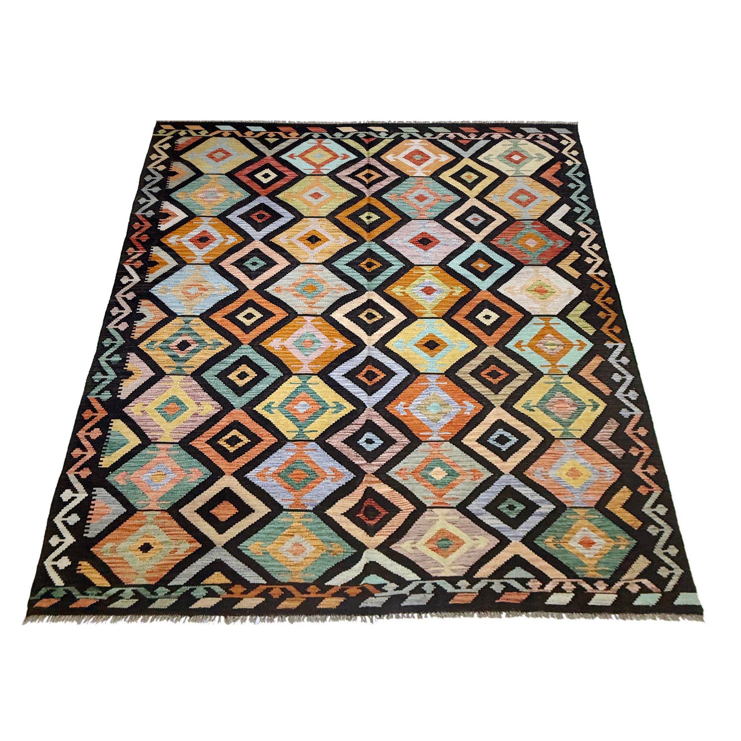 Handmade Turkish Design Wool Kilim 6' 6" x 10' 1" ft / 197 x 307 cm - No. R38747
