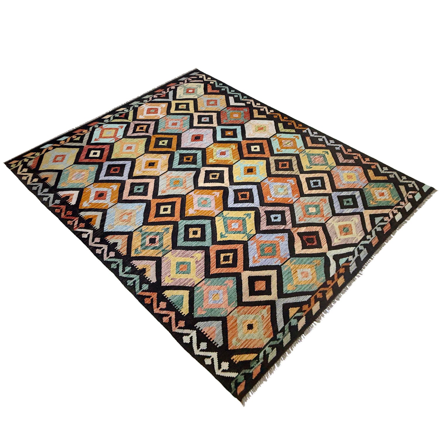 Handmade Turkish Design Wool Kilim 6' 6" x 10' 1" ft / 197 x 307 cm - No. R38747