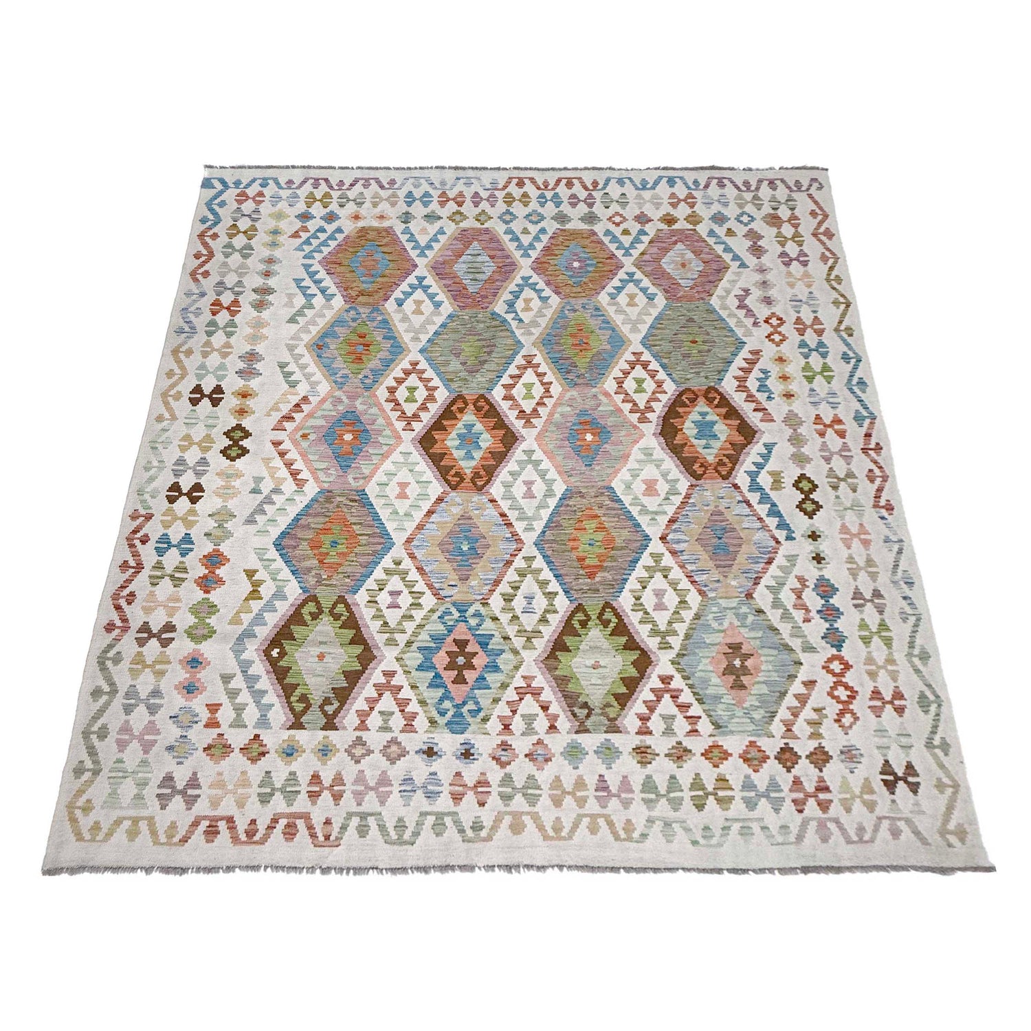 Hand Made Afghan Kilim 8' 5" x 9' 7" ft / 257 x 293 cm - No. R38776
