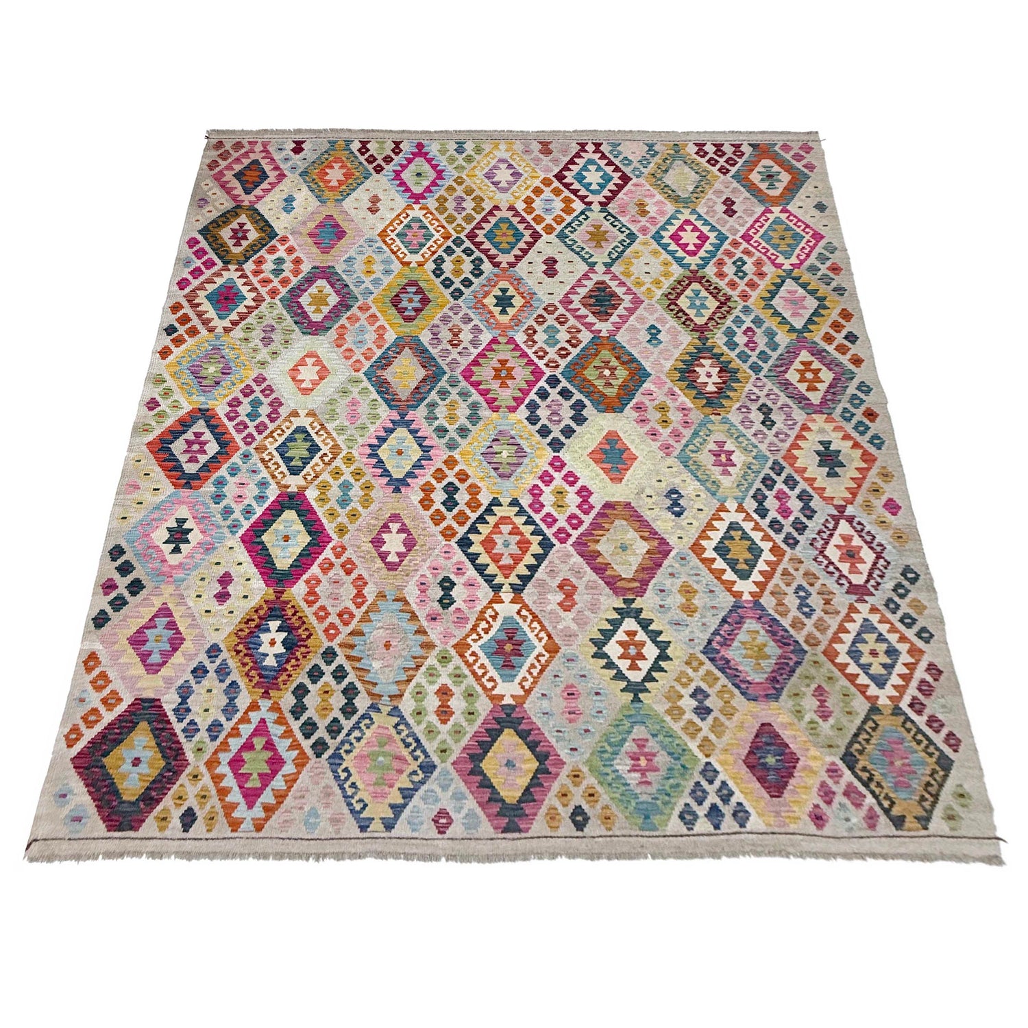 Multi Color ful Flat-Weave Wool Kilim 8' 2" x 9' 10" ft / 250 x 300 cm - No. R38777