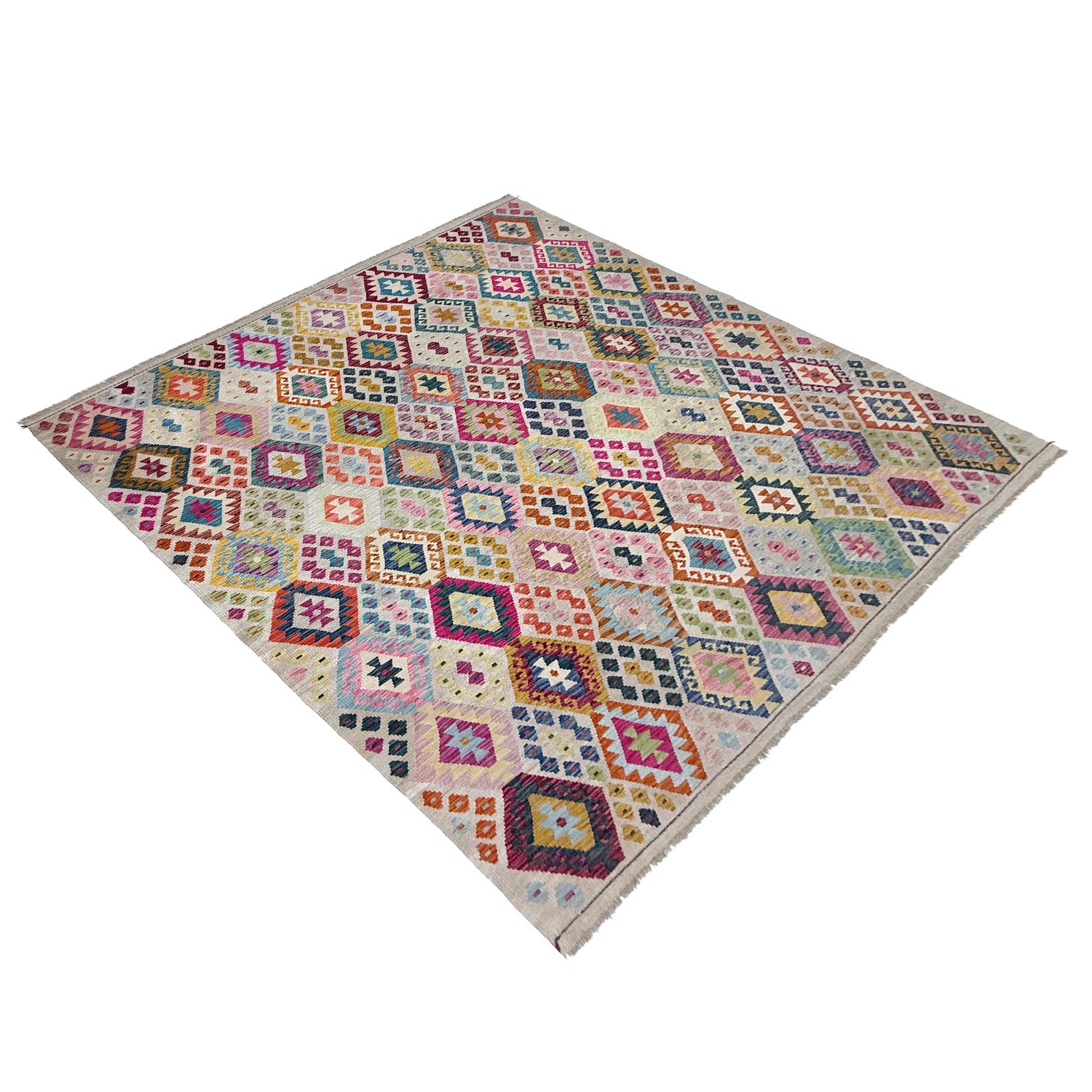 Multi Color ful Flat-Weave Wool Kilim 8' 2" x 9' 10" ft / 250 x 300 cm - No. R38777