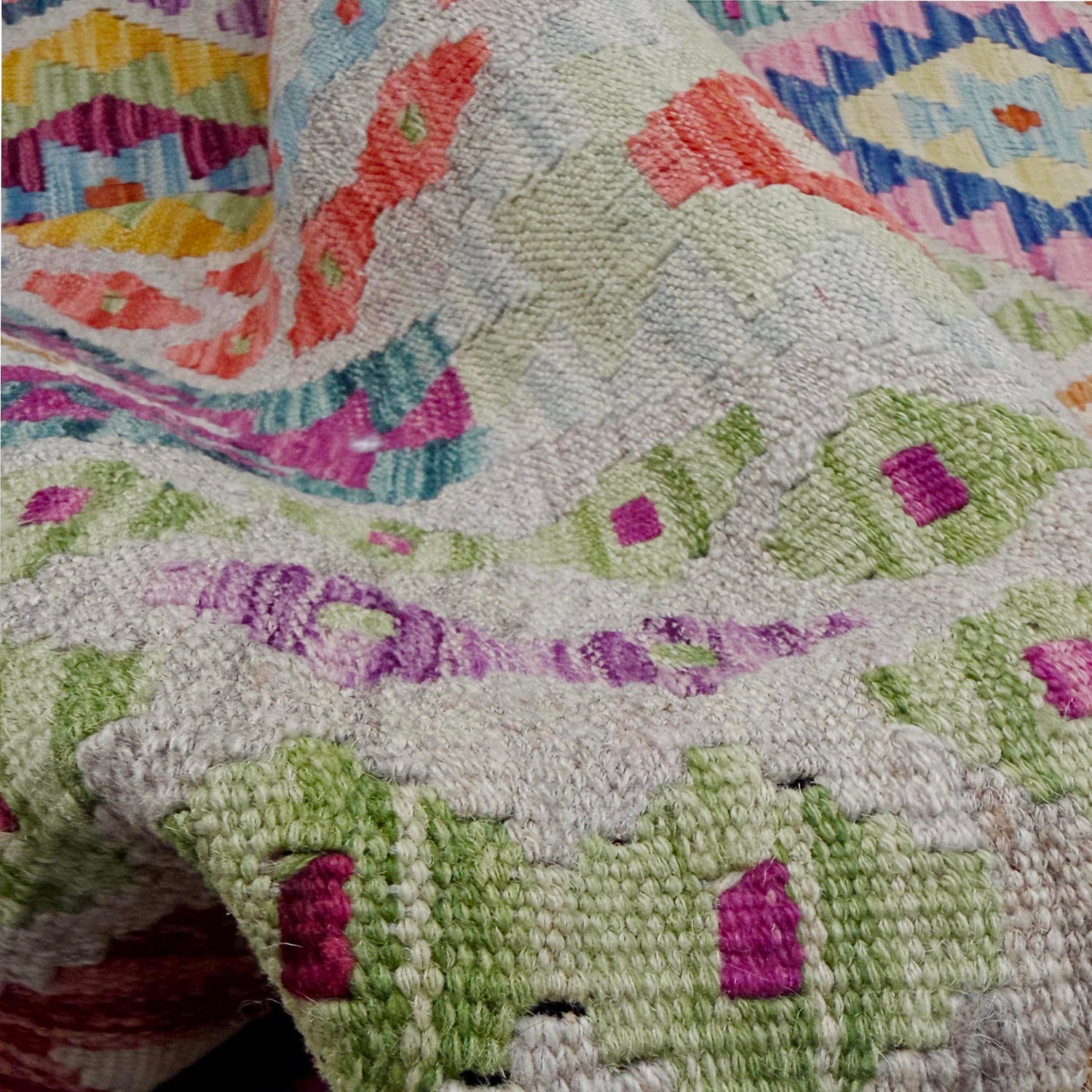 Multi Color ful Flat-Weave Wool Kilim 8' 2" x 9' 10" ft / 250 x 300 cm - No. R38777