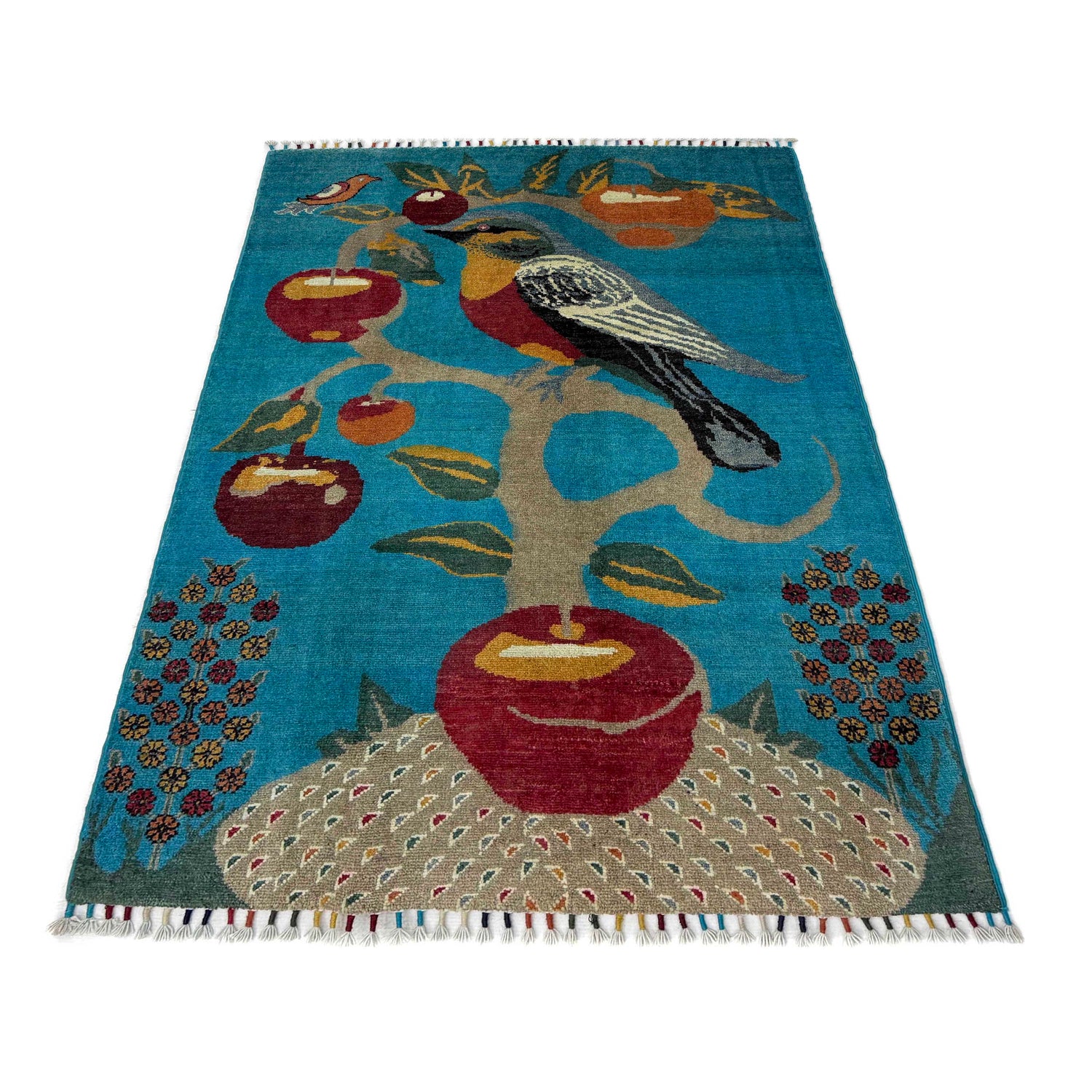 Hand Knotted Birds Pictorial Area Rug 3' 3" x 4' 9" ft / 99 x 145 cm - No. R38793