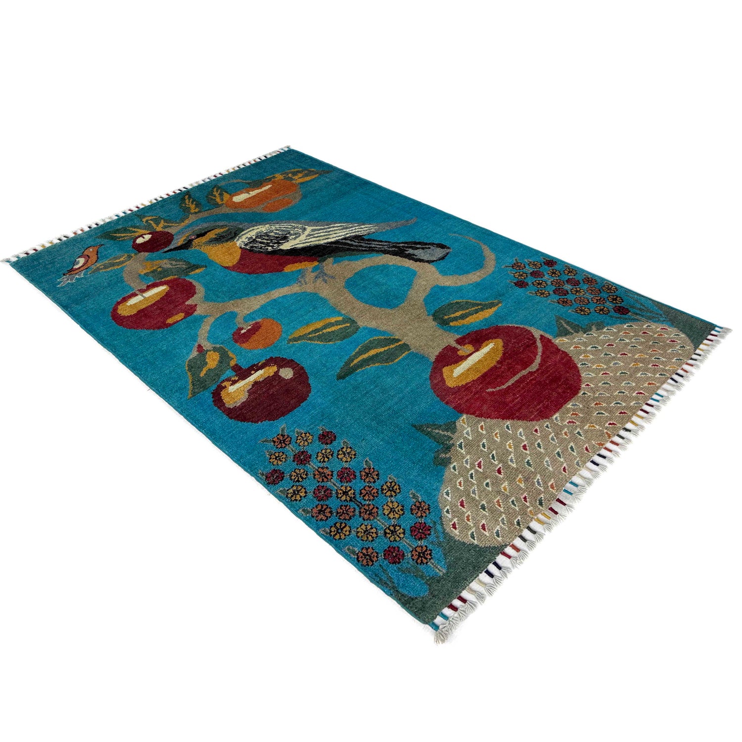Hand Knotted Birds Pictorial Area Rug 3' 3" x 4' 9" ft / 99 x 145 cm - No. R38793