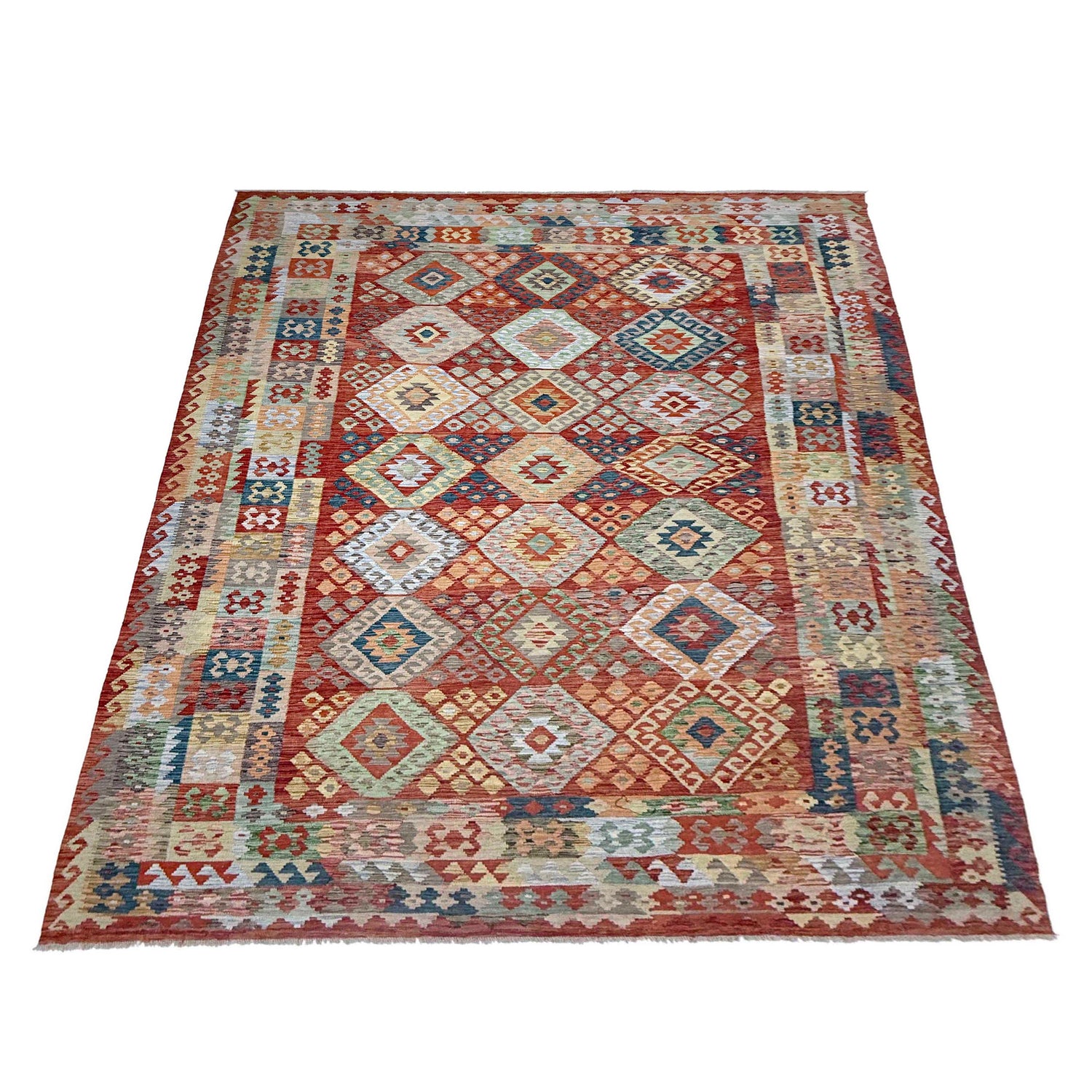 Multi Color ful Flat-Weave Wool Kilim 8' 2" x 11' 6" ft / 250 x 350 cm - No. R38800