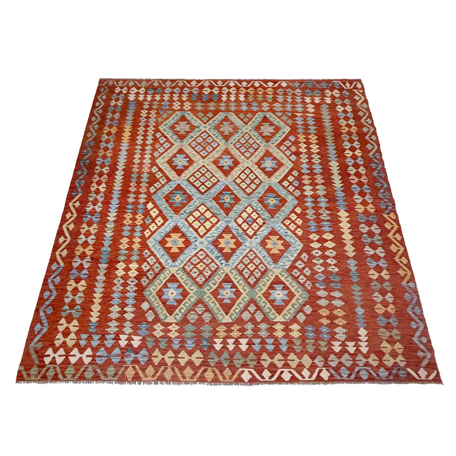 Hand Knotted Afghan Style Kilim 8' 0" x 9' 5" ft / 245 x 286 cm - No. R38804