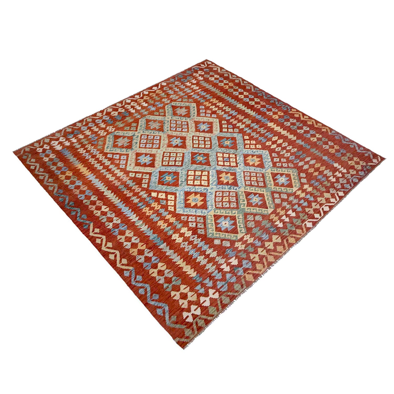 Hand Knotted Afghan Style Kilim 8' 0" x 9' 5" ft / 245 x 286 cm - No. R38804