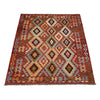 Multi Color ful Flat-Weave Wool Kilim 5' 1" x 6' 11" ft / 155 x 210 cm - No. R38806