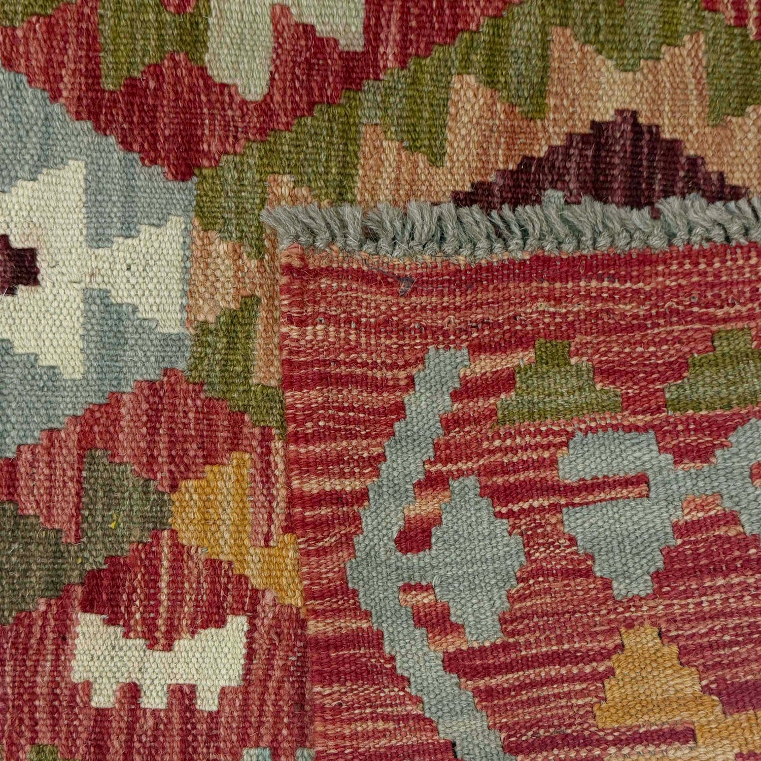 Multi Color ful Flat-Weave Wool Kilim 5' 1" x 6' 11" ft / 155 x 210 cm - No. R38806