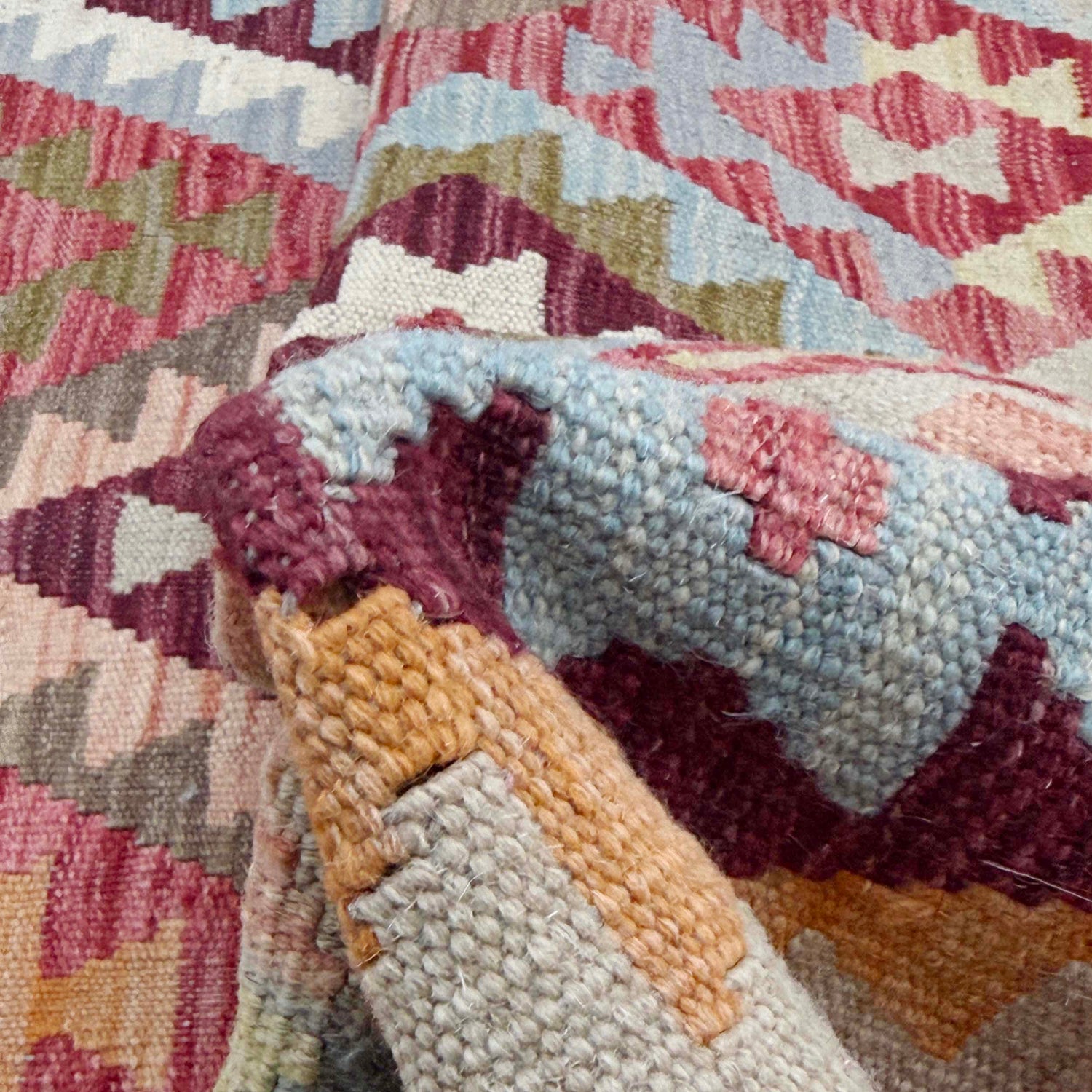 Multi Color ful Flat-Weave Wool Kilim 5' 1" x 6' 11" ft / 155 x 210 cm - No. R38806