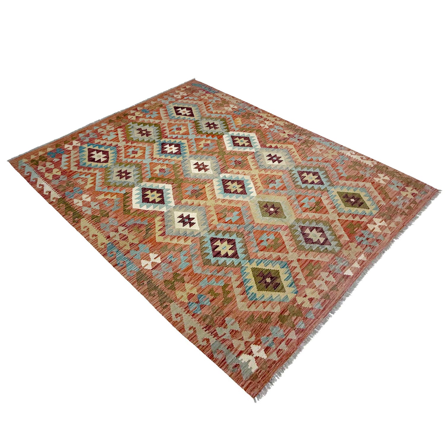 Multi Color ful Flat-Weave Wool Kilim 5' 9" x 7' 11" ft / 175 x 242 cm - No. R38807
