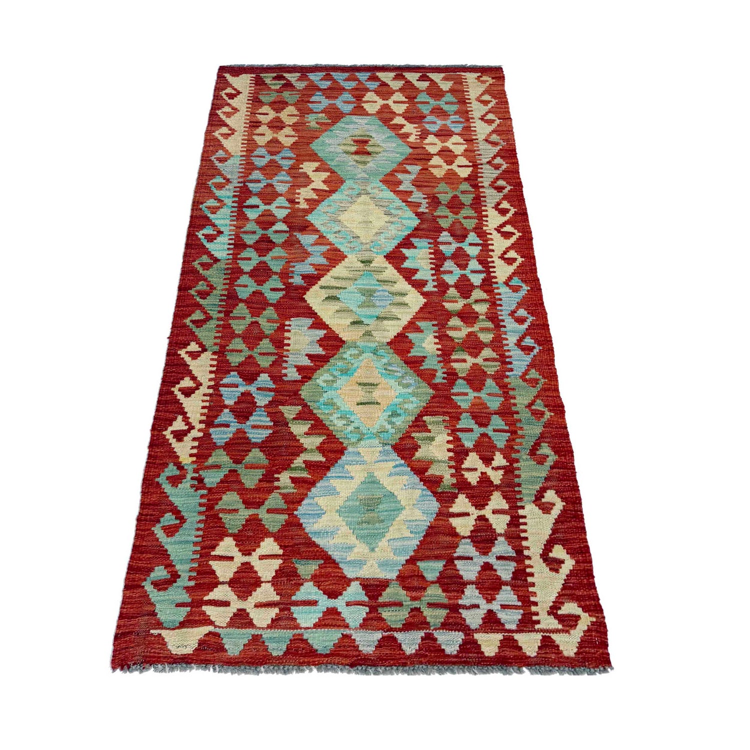 Hand Knotted Afghan Style Kilim Runner 2' 8" x 6' 3" ft / 81 x 190 cm - No. R38808