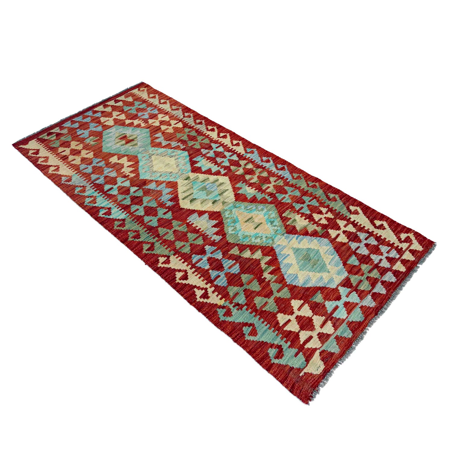 Hand Knotted Afghan Style Kilim Runner 2' 8" x 6' 3" ft / 81 x 190 cm - No. R38808