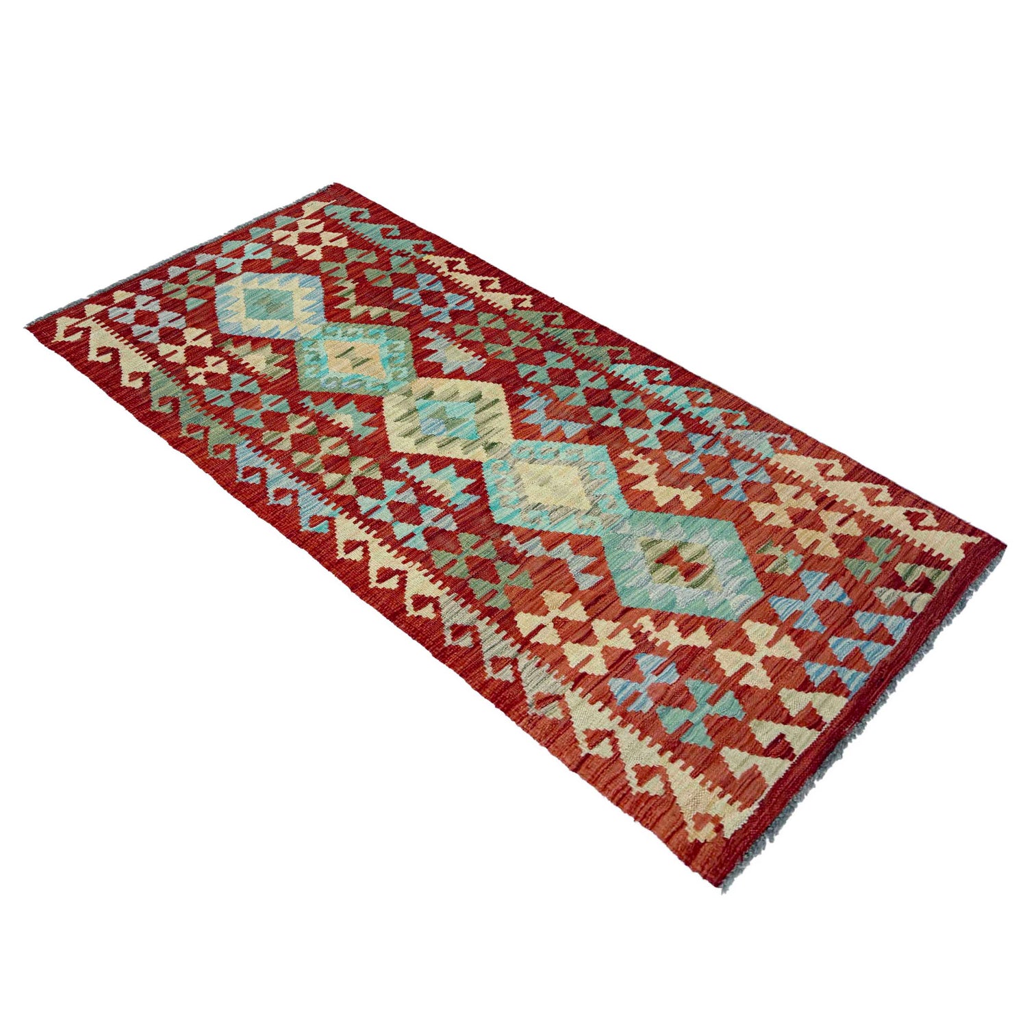Hand Knotted Afghan Style Kilim Runner 2' 8" x 6' 3" ft / 81 x 190 cm - No. R38808