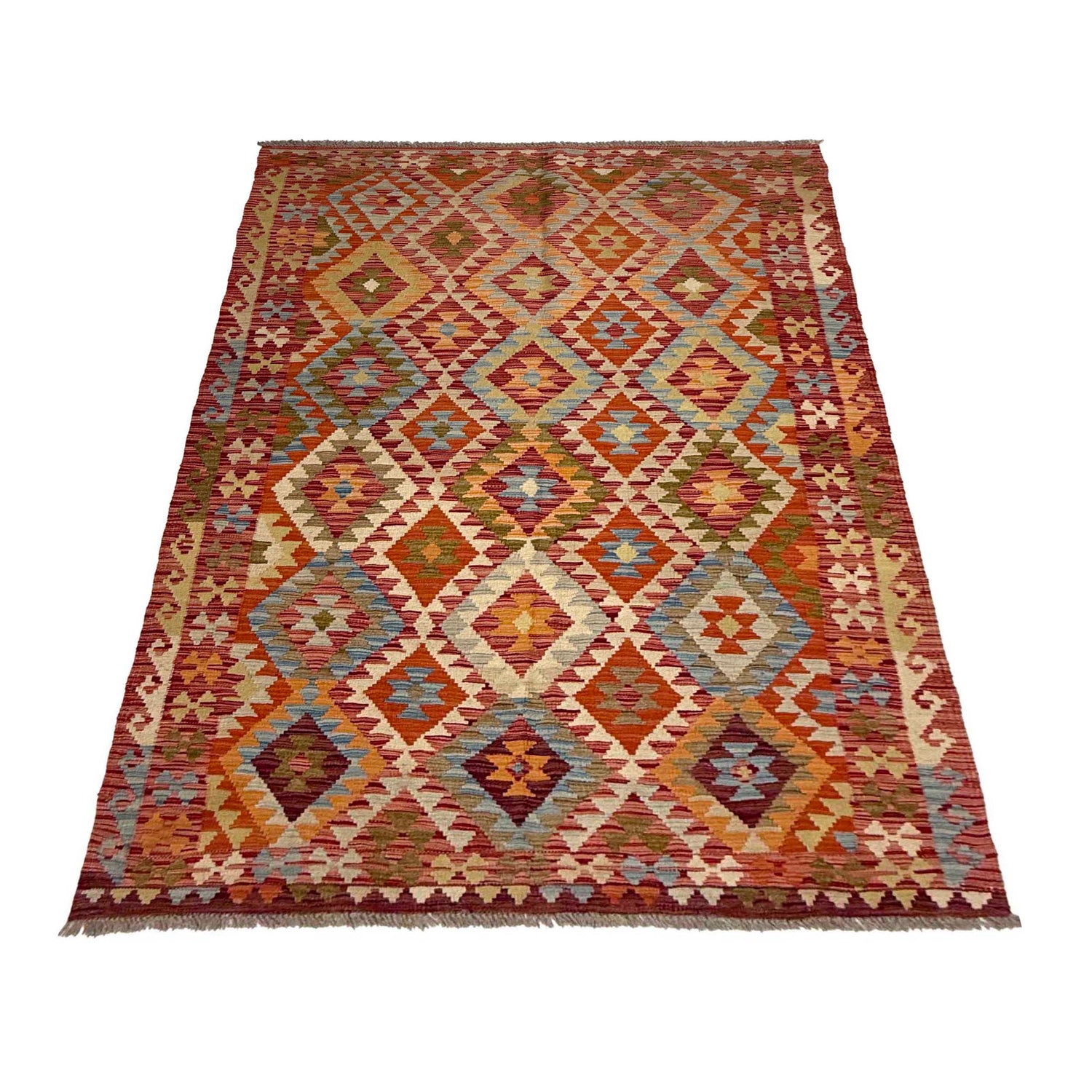 Hand Knotted Afghan Style Kilim 4' 4" x 7' 2" ft / 131 x 218 cm - No. R38812