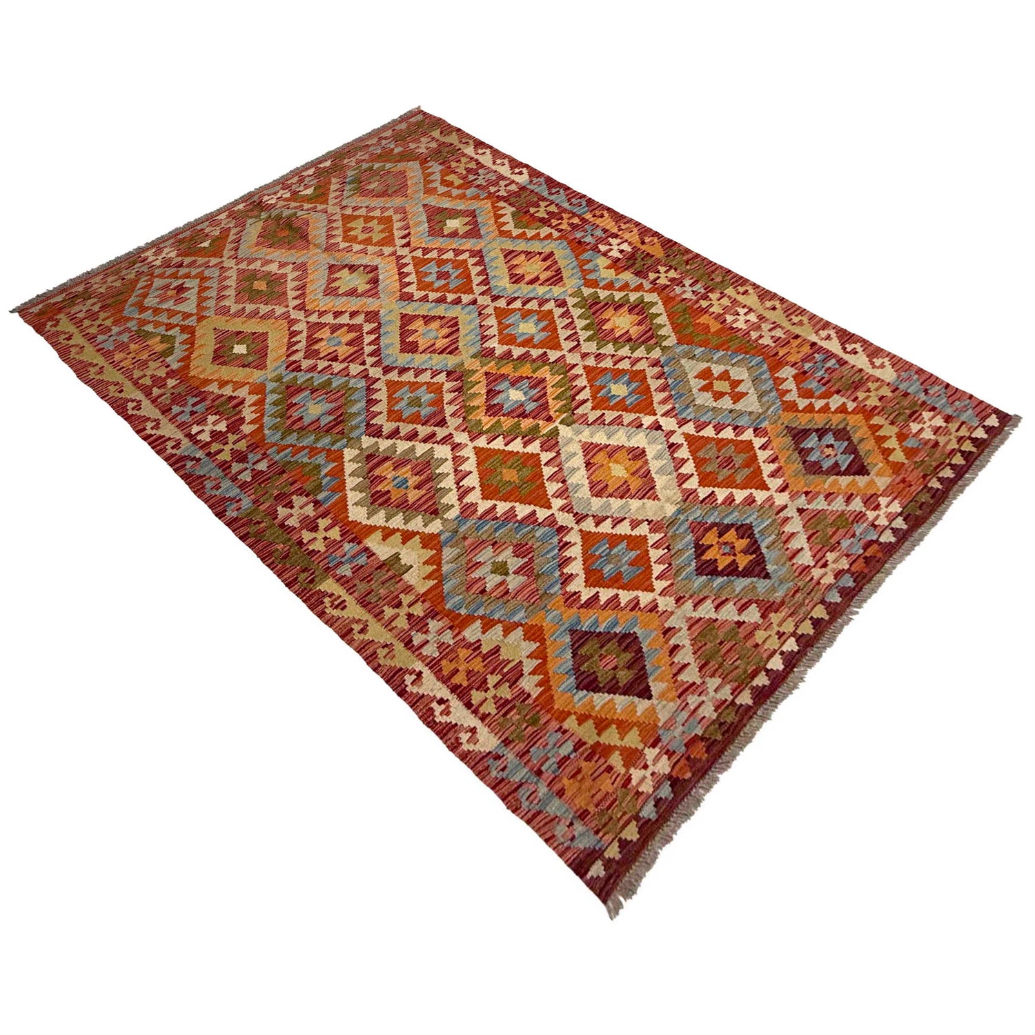 Hand Knotted Afghan Style Kilim 4' 4" x 7' 2" ft / 131 x 218 cm - No. R38812