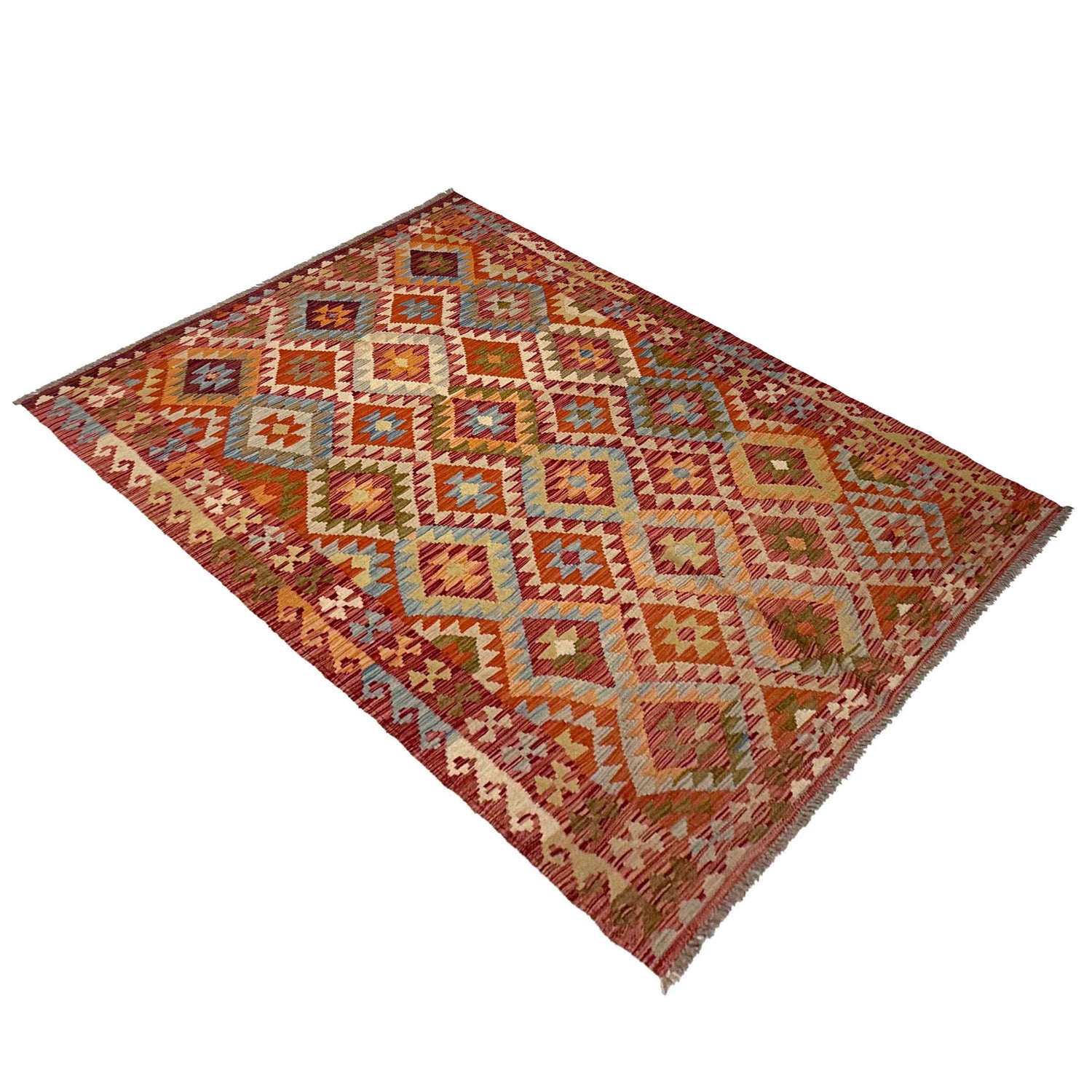 Hand Knotted Afghan Style Kilim 4' 4" x 7' 2" ft / 131 x 218 cm - No. R38812