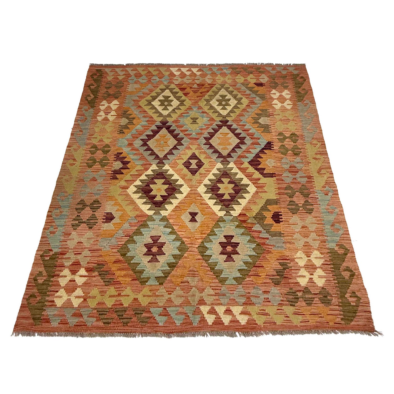 Hand Woven Wool Kelim 4' 7" x 6' 2" ft / 140 x 189 cm - No. R38813