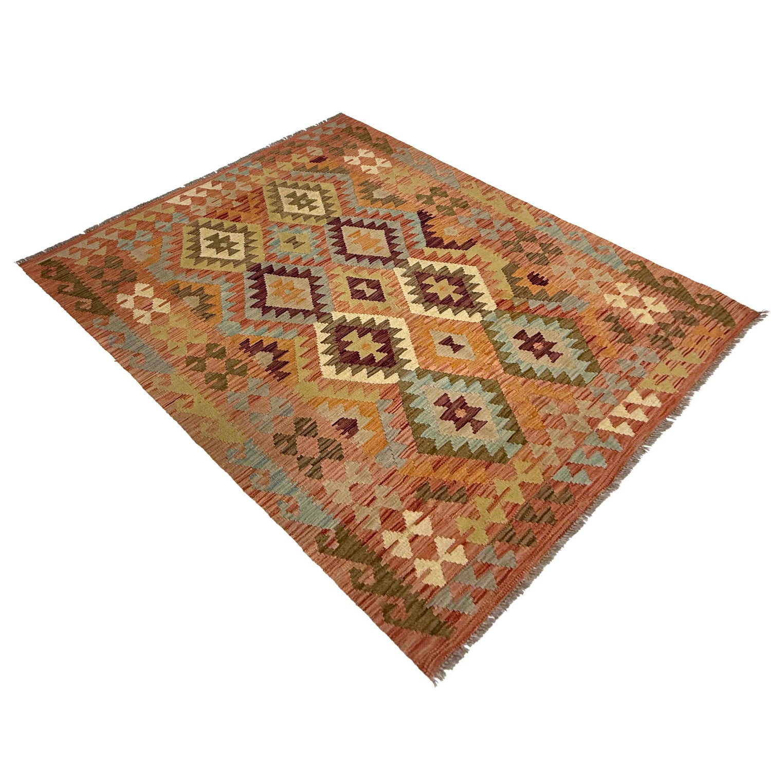 Hand Woven Wool Kelim 4' 7" x 6' 2" ft / 140 x 189 cm - No. R38813