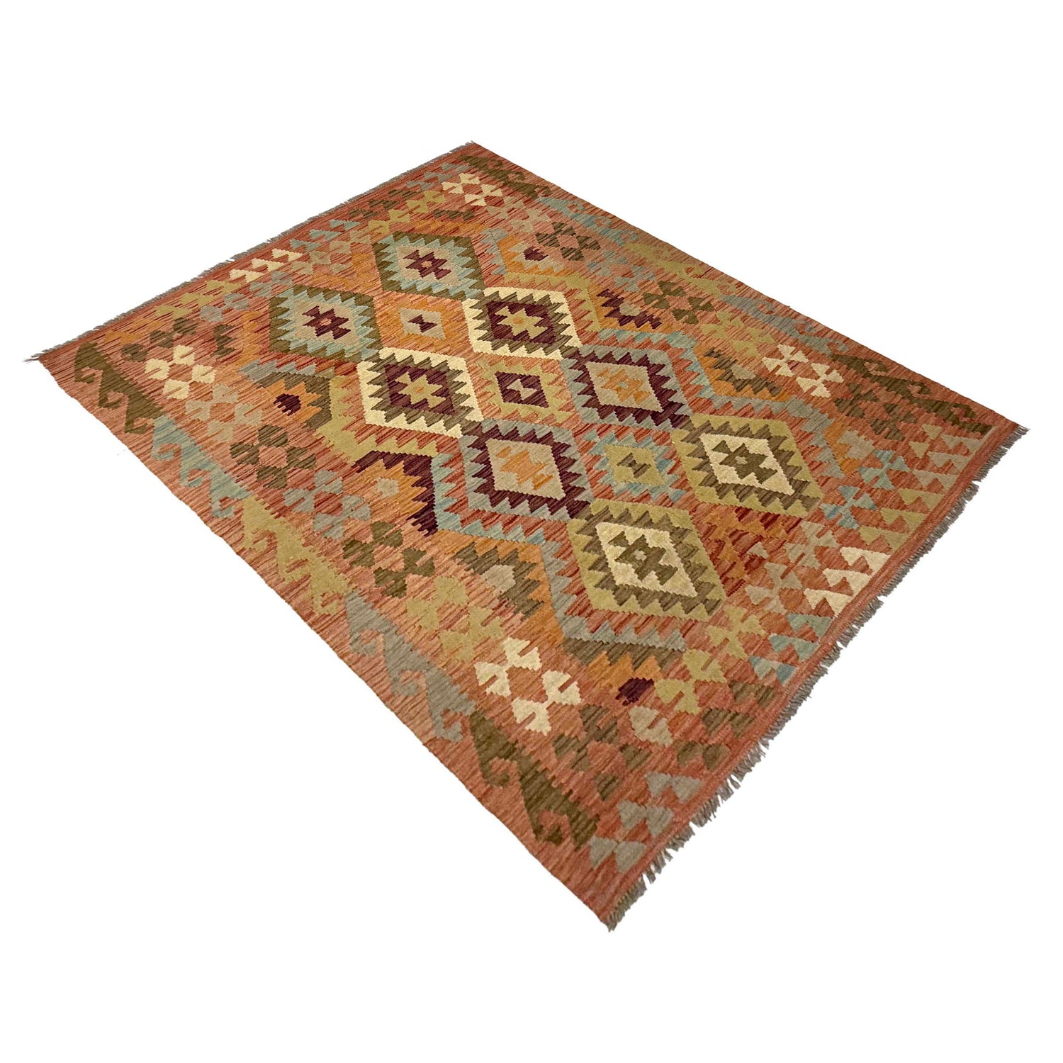 Hand Woven Wool Kelim 4' 7" x 6' 2" ft / 140 x 189 cm - No. R38813