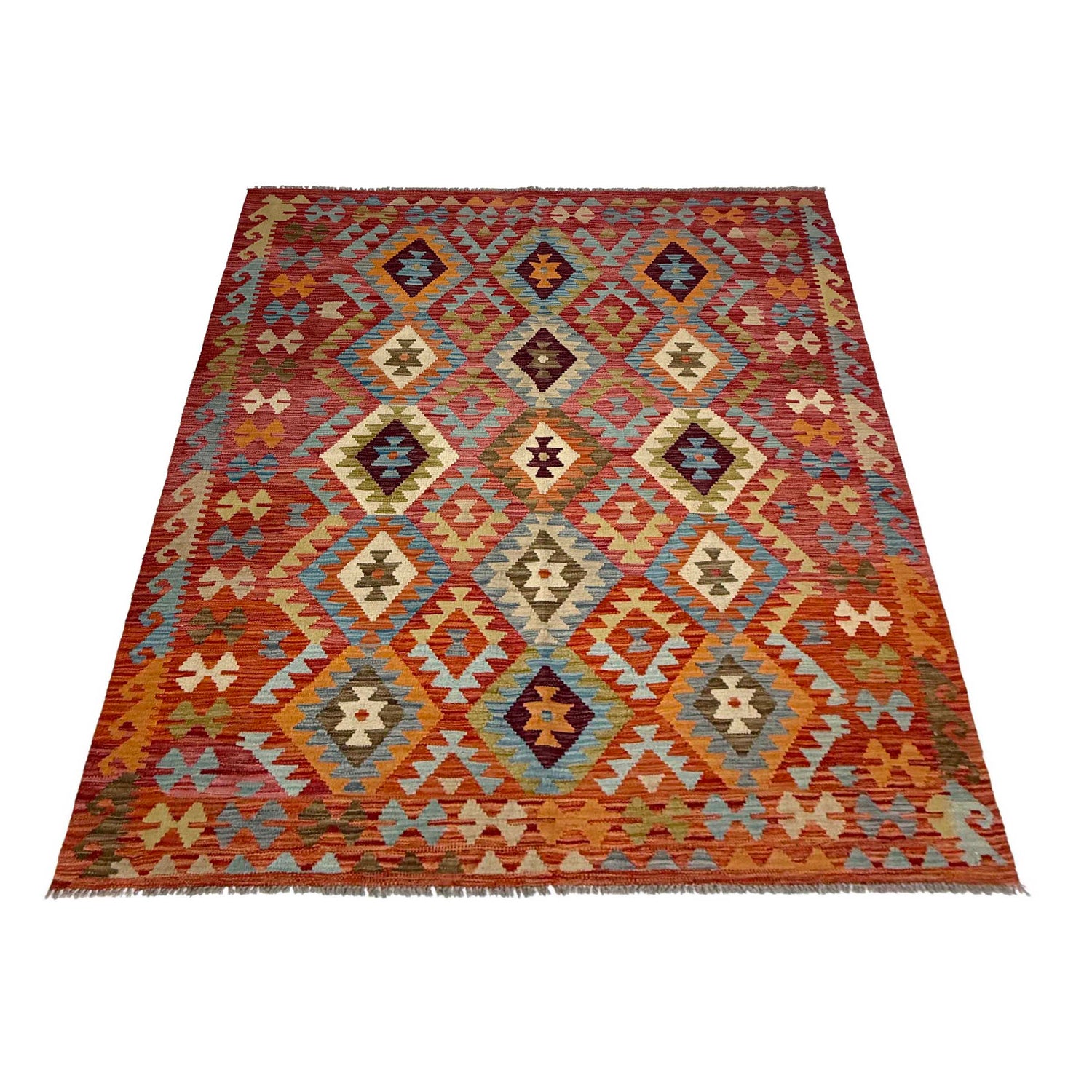 Handmade Turkish Design Wool Kilim 5' 3" x 6' 8" ft / 159 x 202 cm - No. R38814