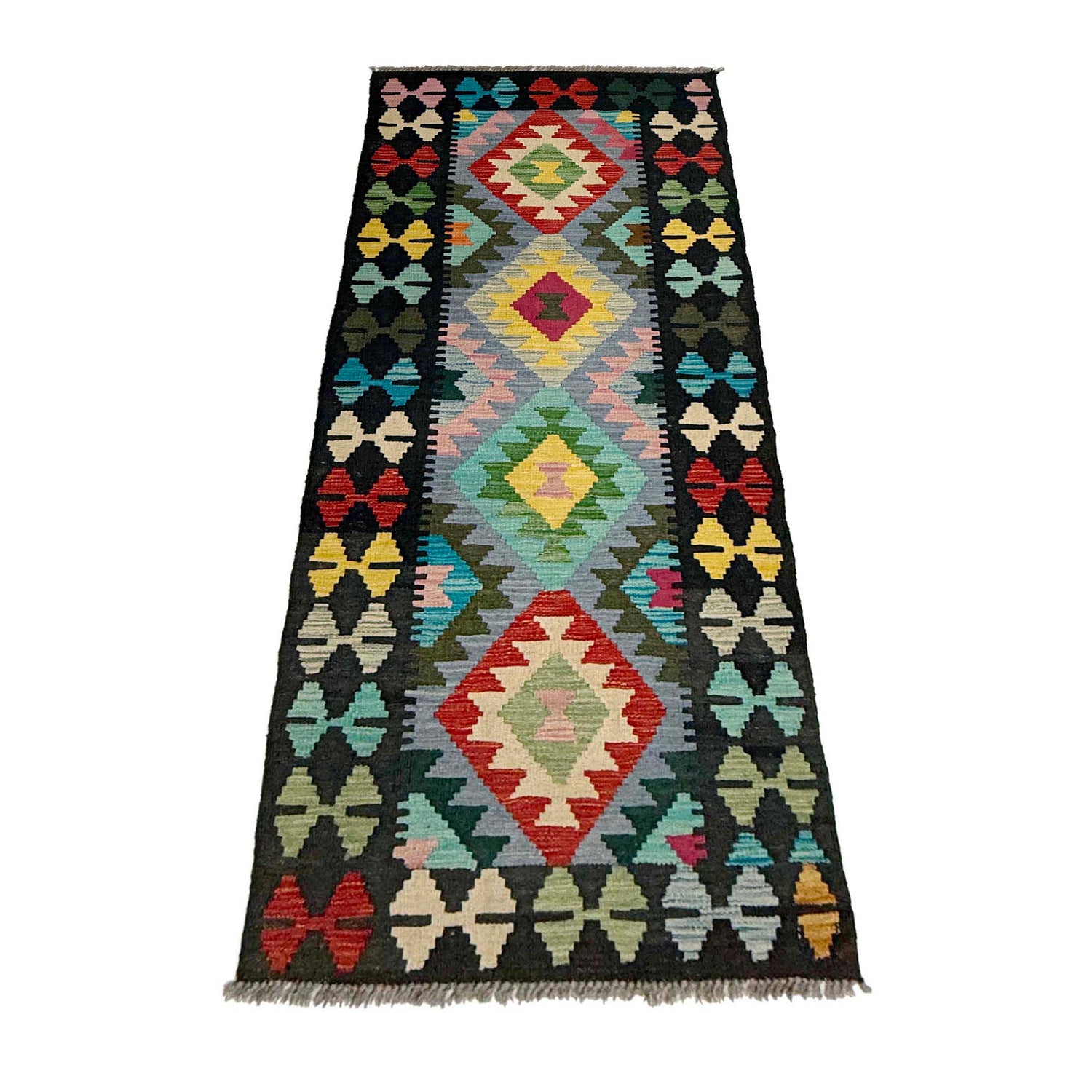 Hand Knotted Afghan Style Kilim Runner 2' 2" x 6' 6" ft / 67 x 197 cm - No. R38817
