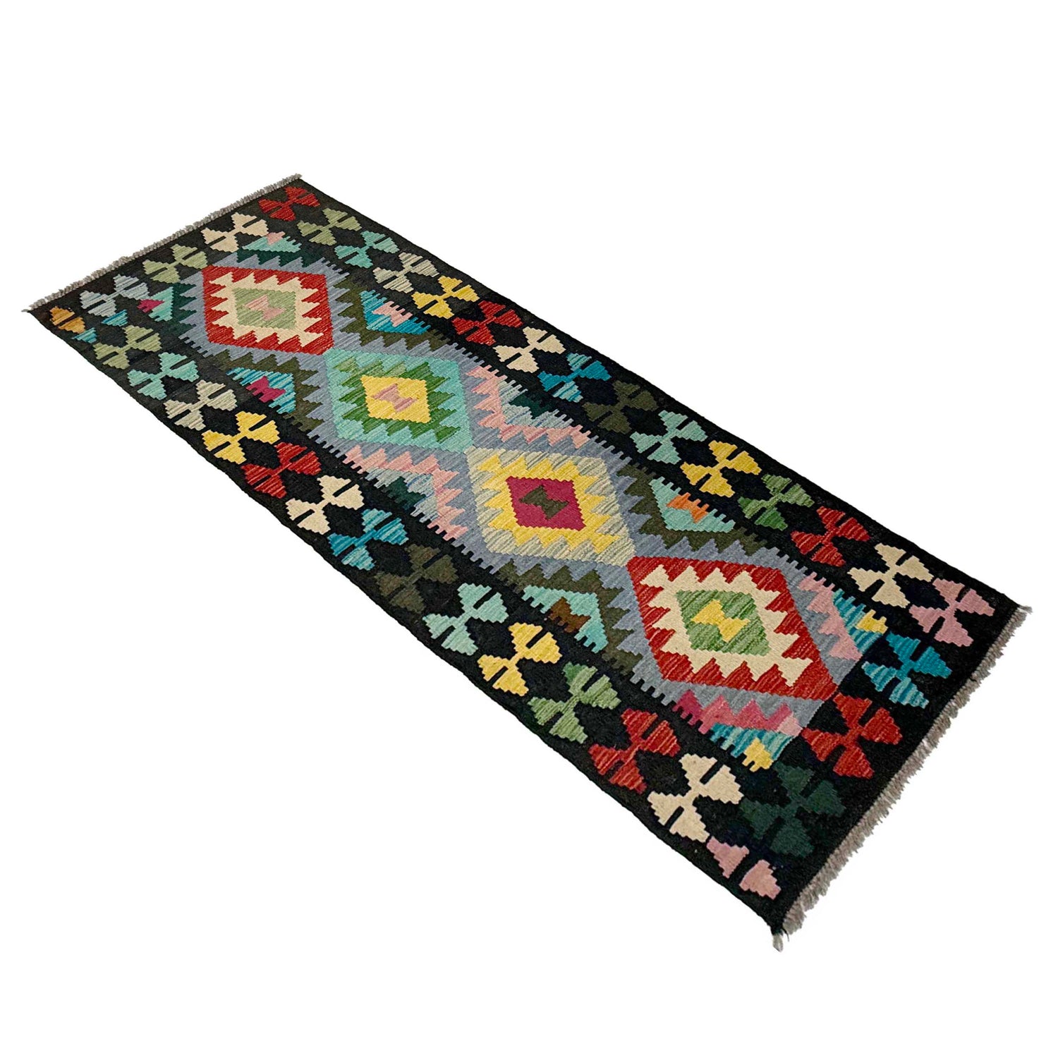Hand Knotted Afghan Style Kilim Runner 2' 2" x 6' 6" ft / 67 x 197 cm - No. R38817