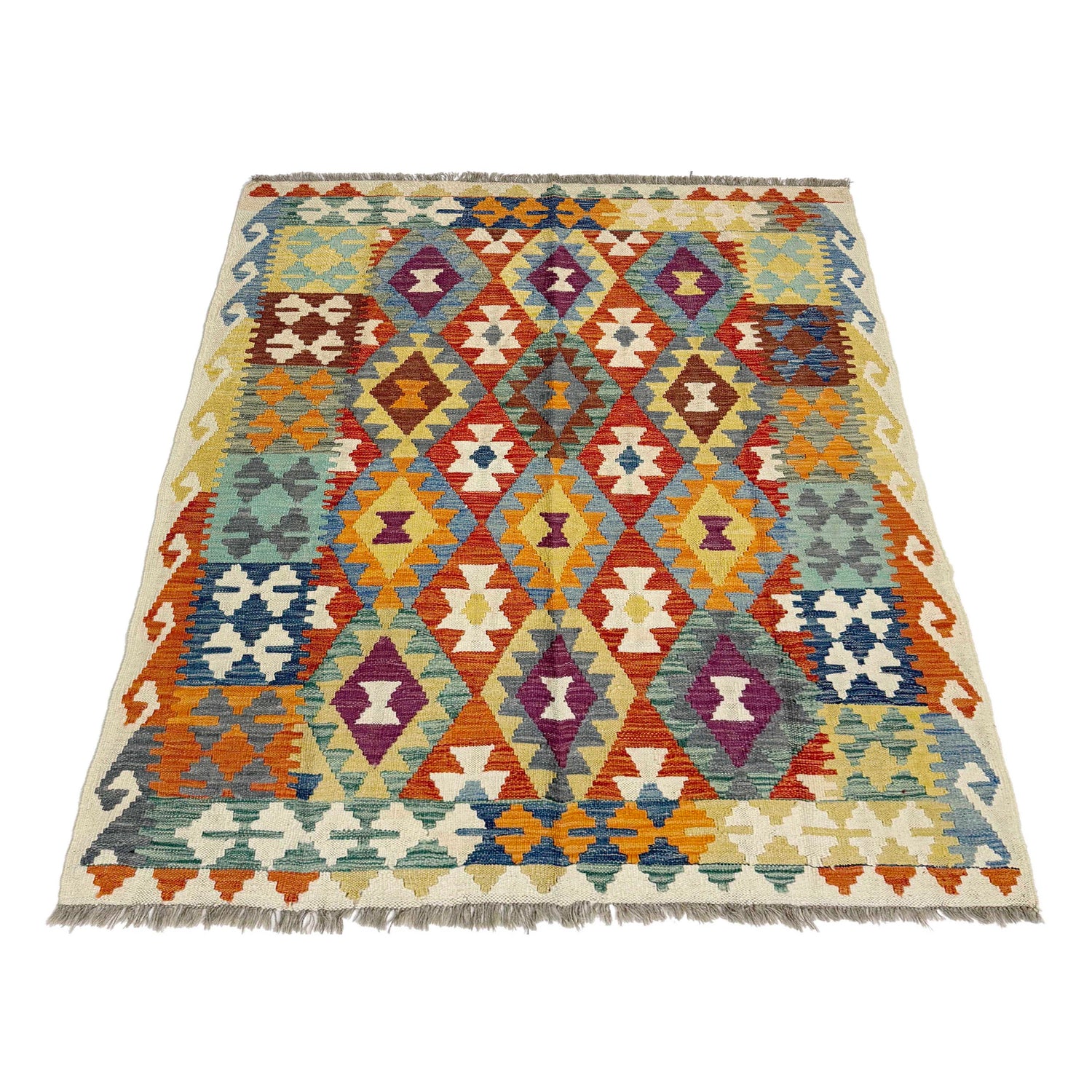 Handmade Turkish Design Wool Kilim 5' 0" x 6' 4" ft / 152 x 194 cm - No. R38941