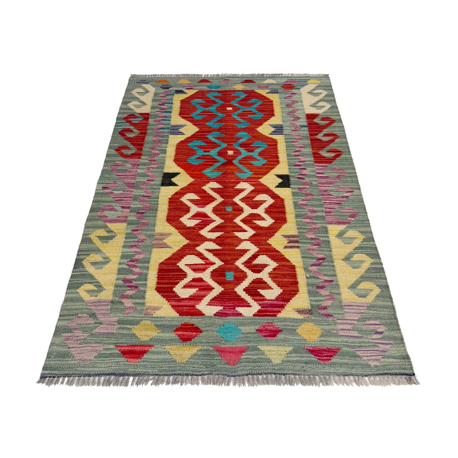 Handmade Afghan Vegetable Kilim 2' 8" x 4' 2" ft / 81 x 128 cm - No. R38952