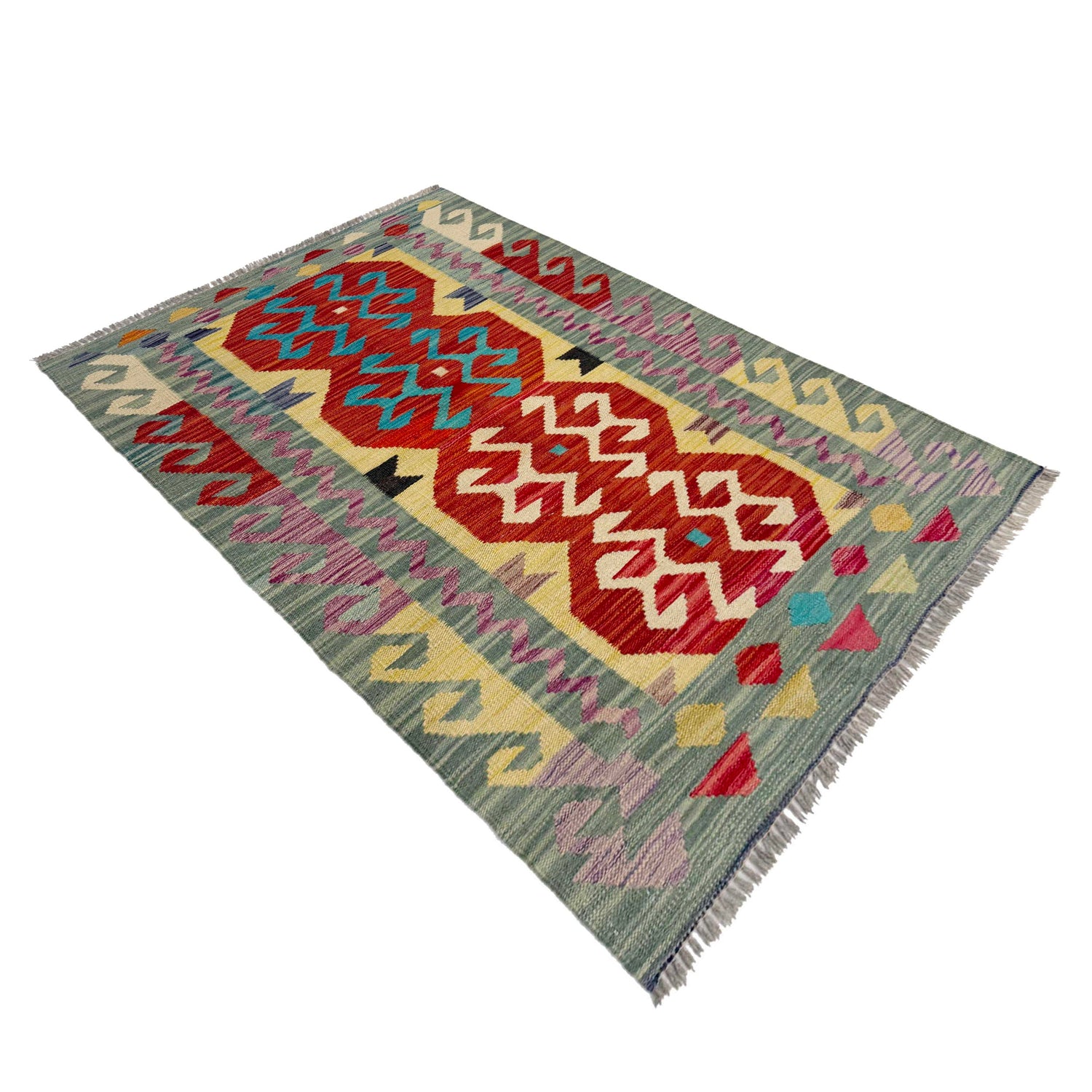 Handmade Afghan Vegetable Kilim 2' 8" x 4' 2" ft / 81 x 128 cm - No. R38952